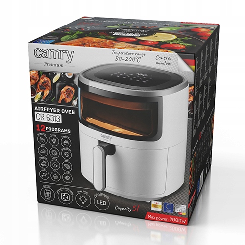 Frytkownica Beztłuszczowa Air Fryer Frytownica Duża Camry 12 Programów 5L