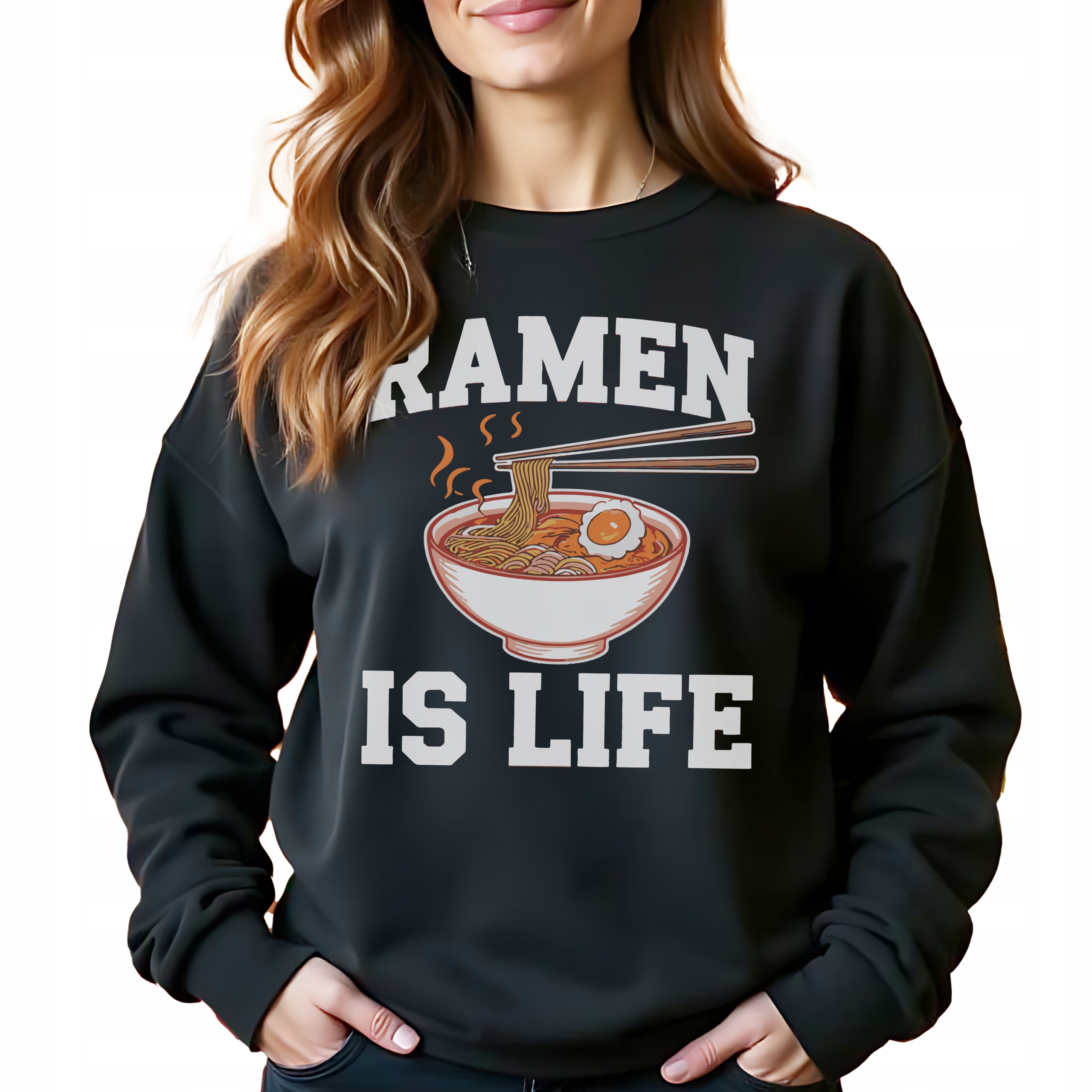 Ramen Je Život Černá bavlněná Mikina Stylová Bez Kapuce Jako Dárek Vel S