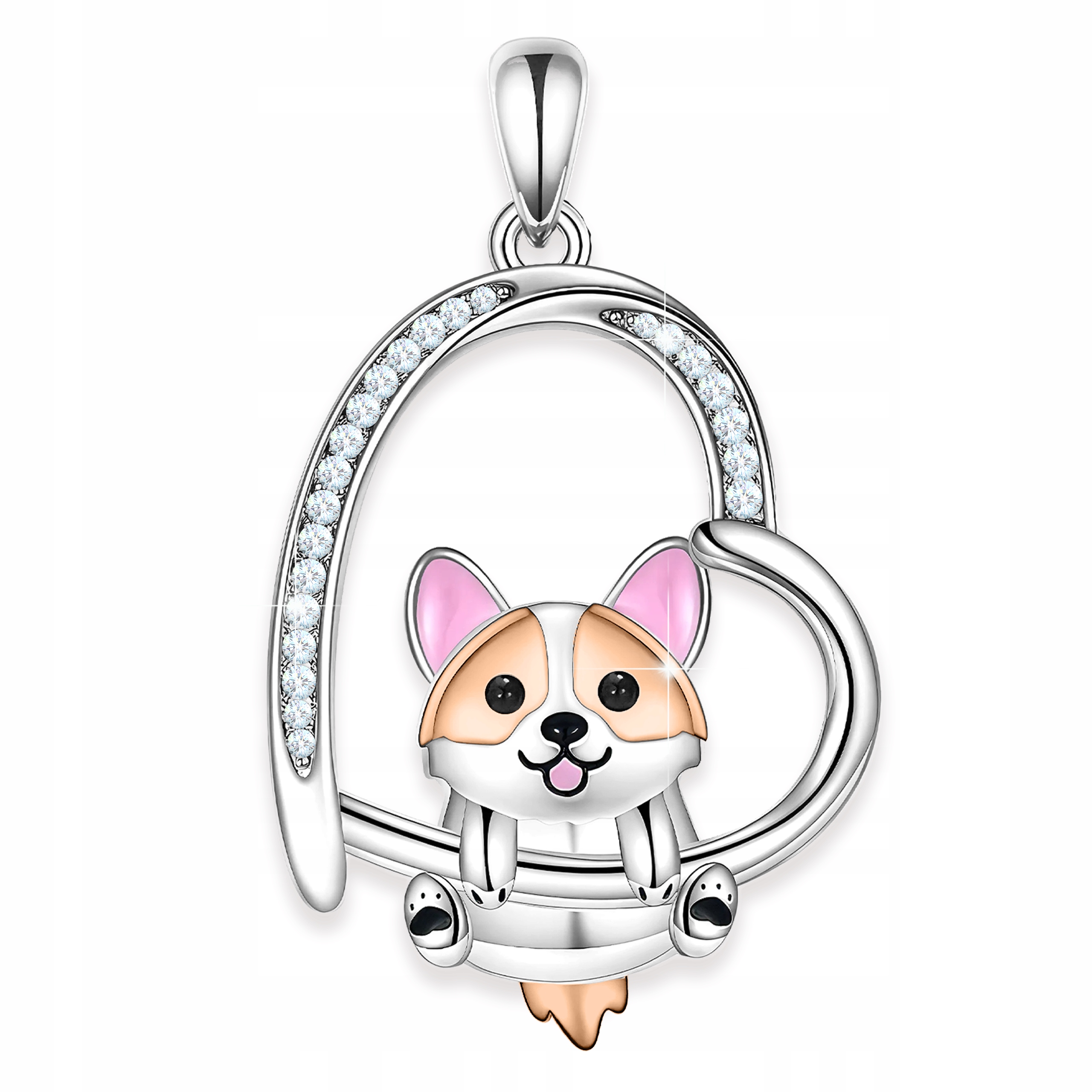 Stříbrný přívěsek 925 Srdce s psem a zirkony, Buldok v srdci Stříbro