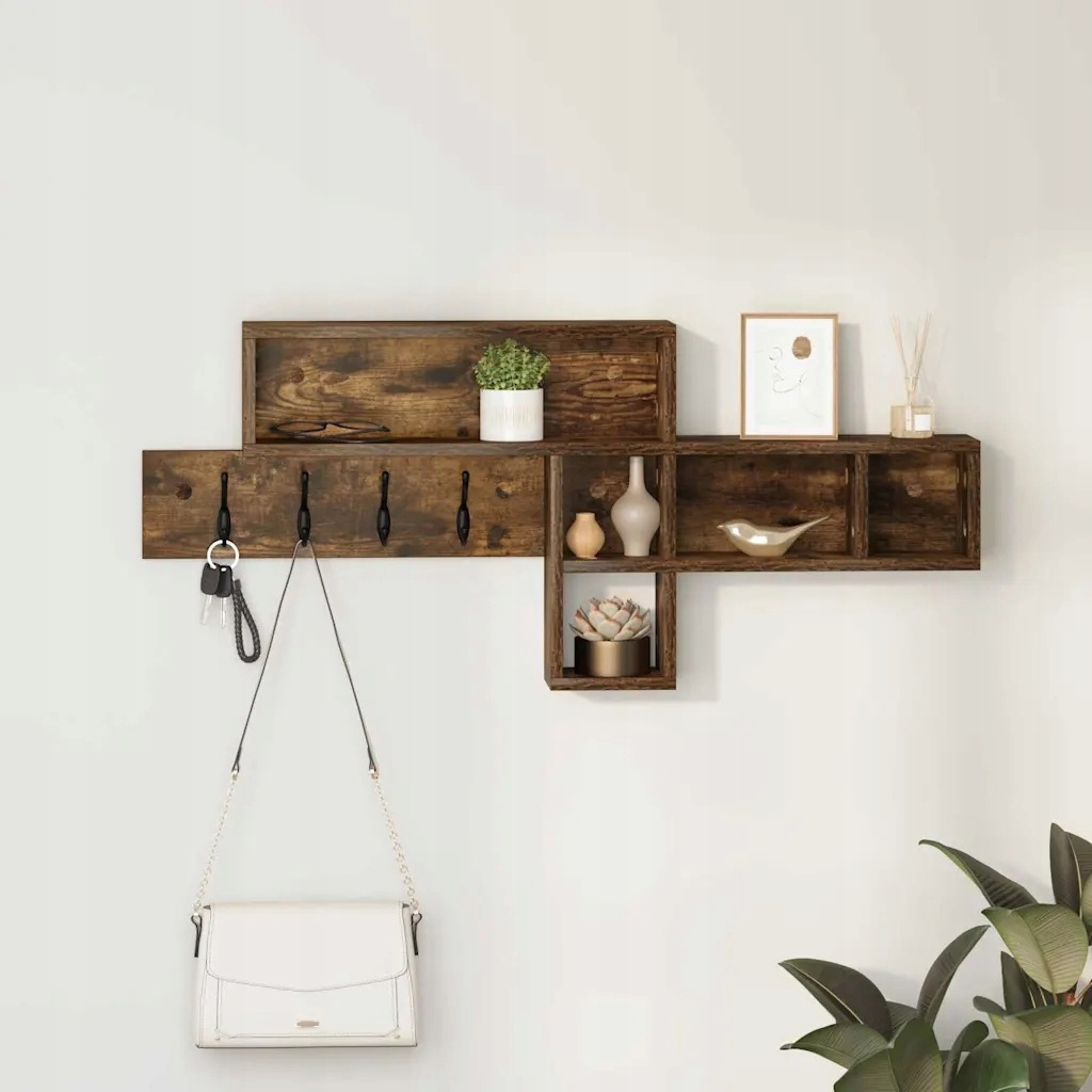 vidaXL Nástěnný věšák na kabáty Kouřový dub 100 x 12 x 43,5 cm