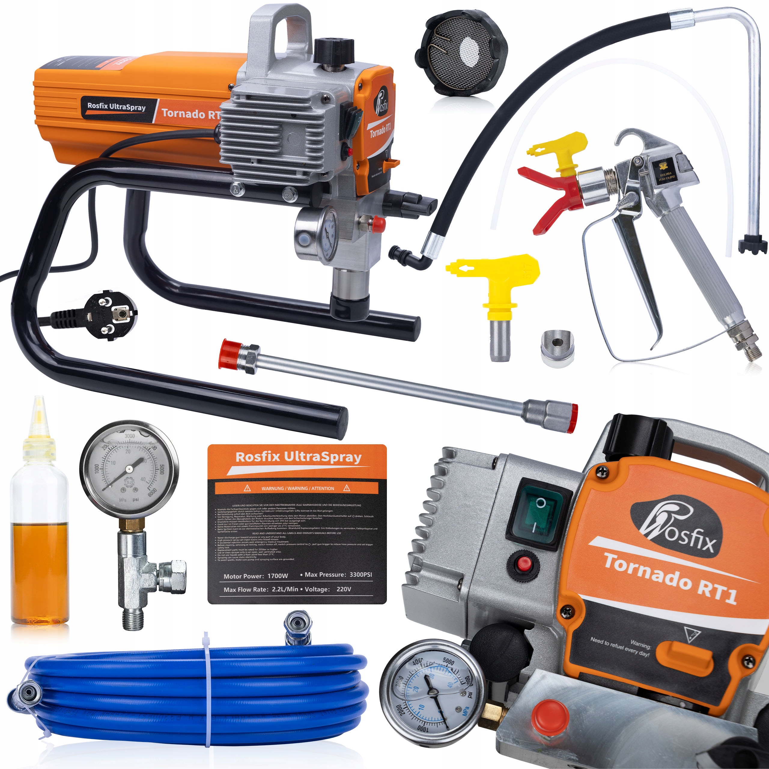 ZESTAW AGREGAT MALARSKI HYDRODYNAMICZNY ROSFIX PISTOLET DO FARBY 1800W