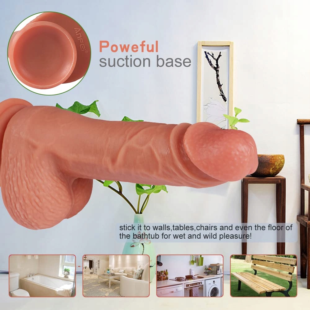ANFEI Dwuwarstwowy Silikonowy Dildo Realistyczny Penis Z Przyssawką 22 cm — miniatura 5