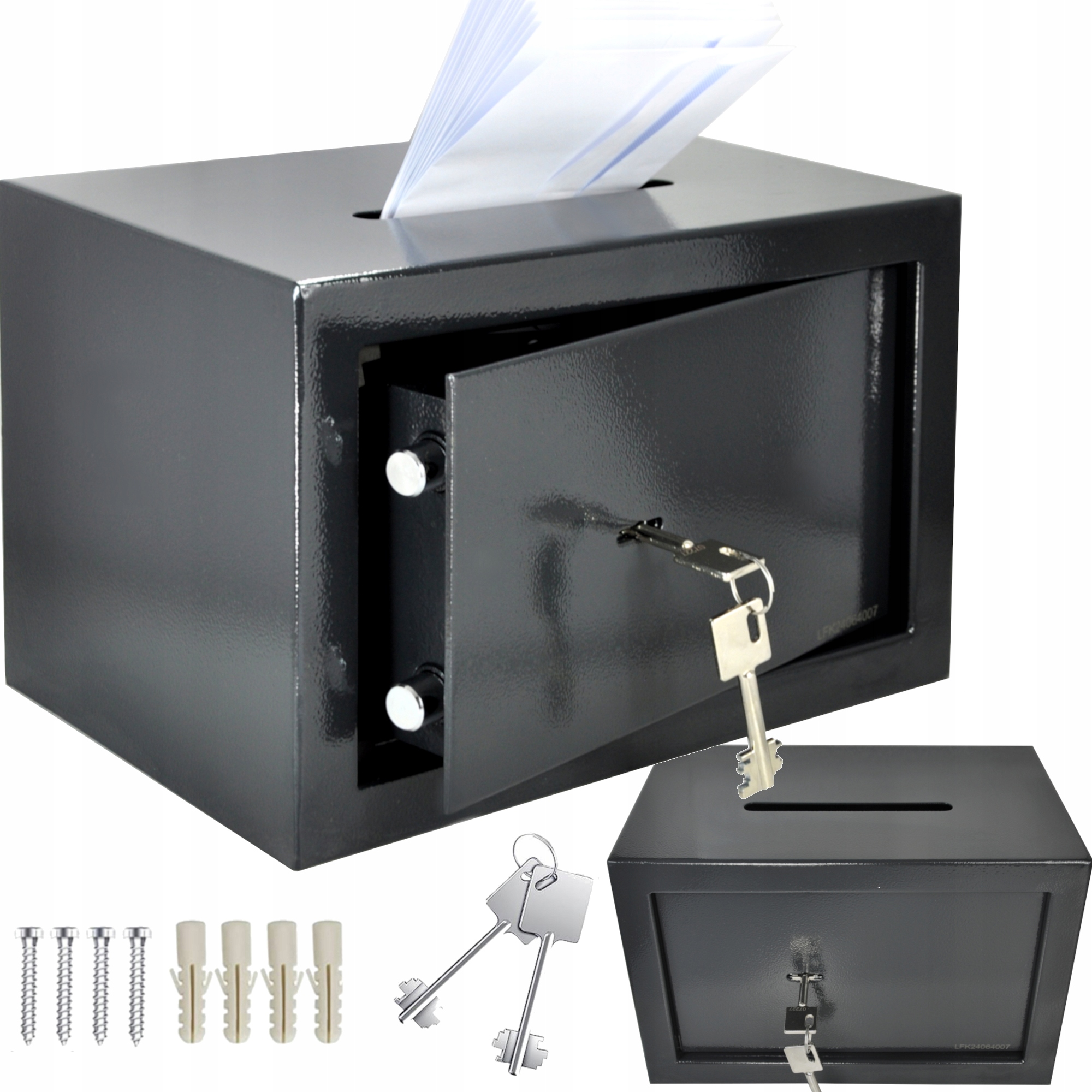 Sejf Z Otworem Wrzutowym Wrzutnia Na Klucz Deopozytowy 6 kg +2 klucze kołki