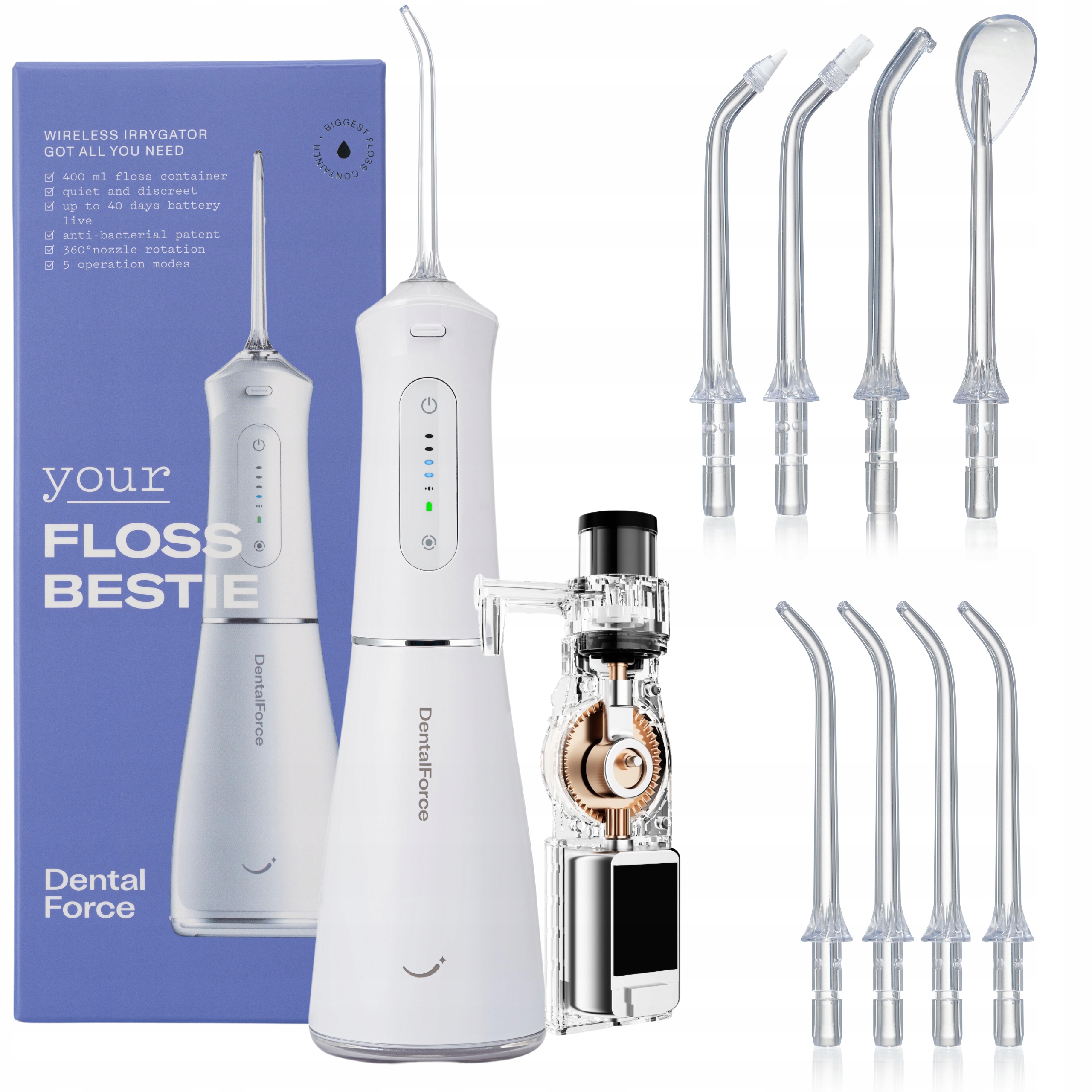 Irygator dentystyczny do zębów jamy ustnej Dental Force 400ml 5 Prog 8 Dysz