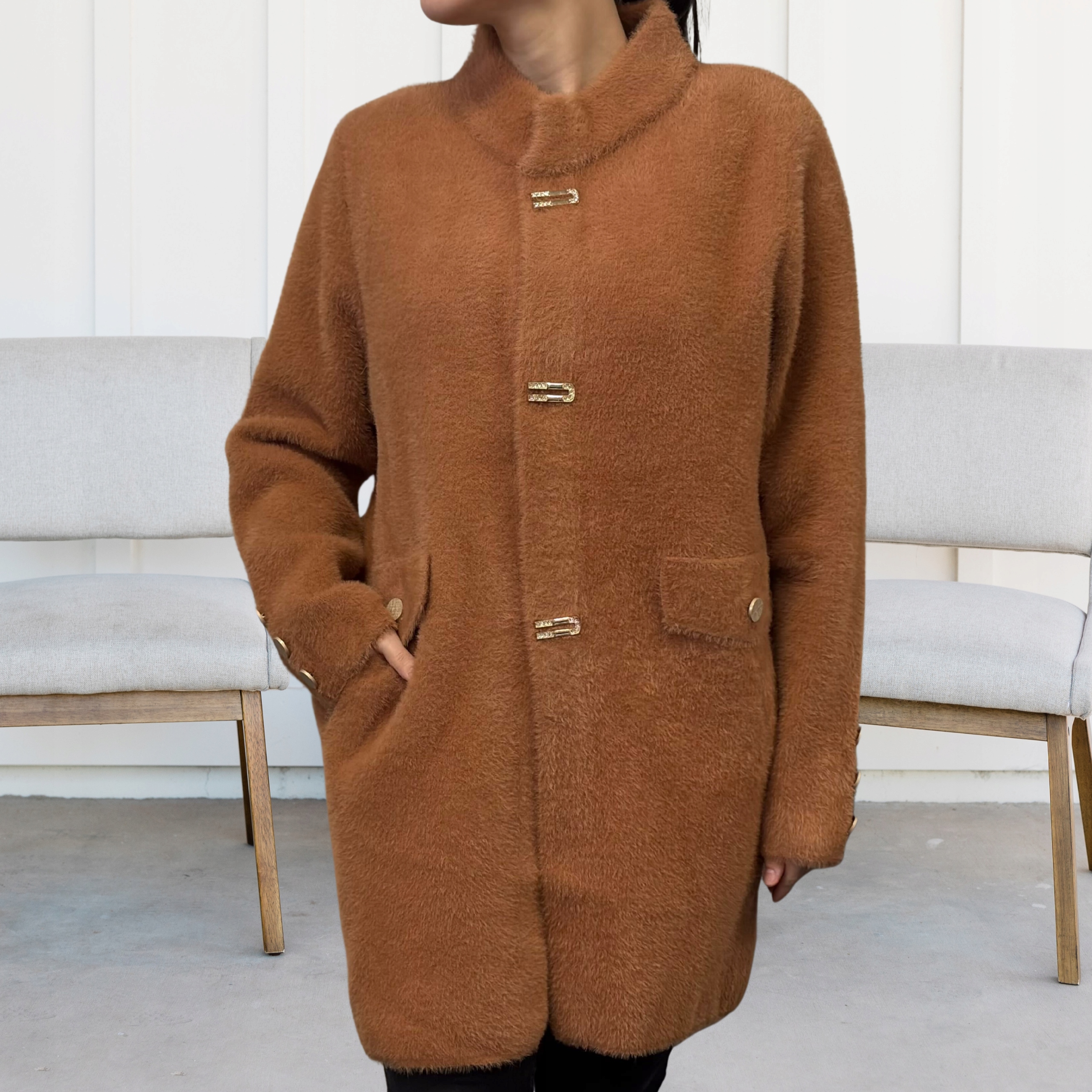 ALPAKA DAMSKA PŁASZCZ KURTKA SWETER CIEPŁA KOŁNIERZ NAPY WYGODNA KOLOR 2274 Marka bez marki