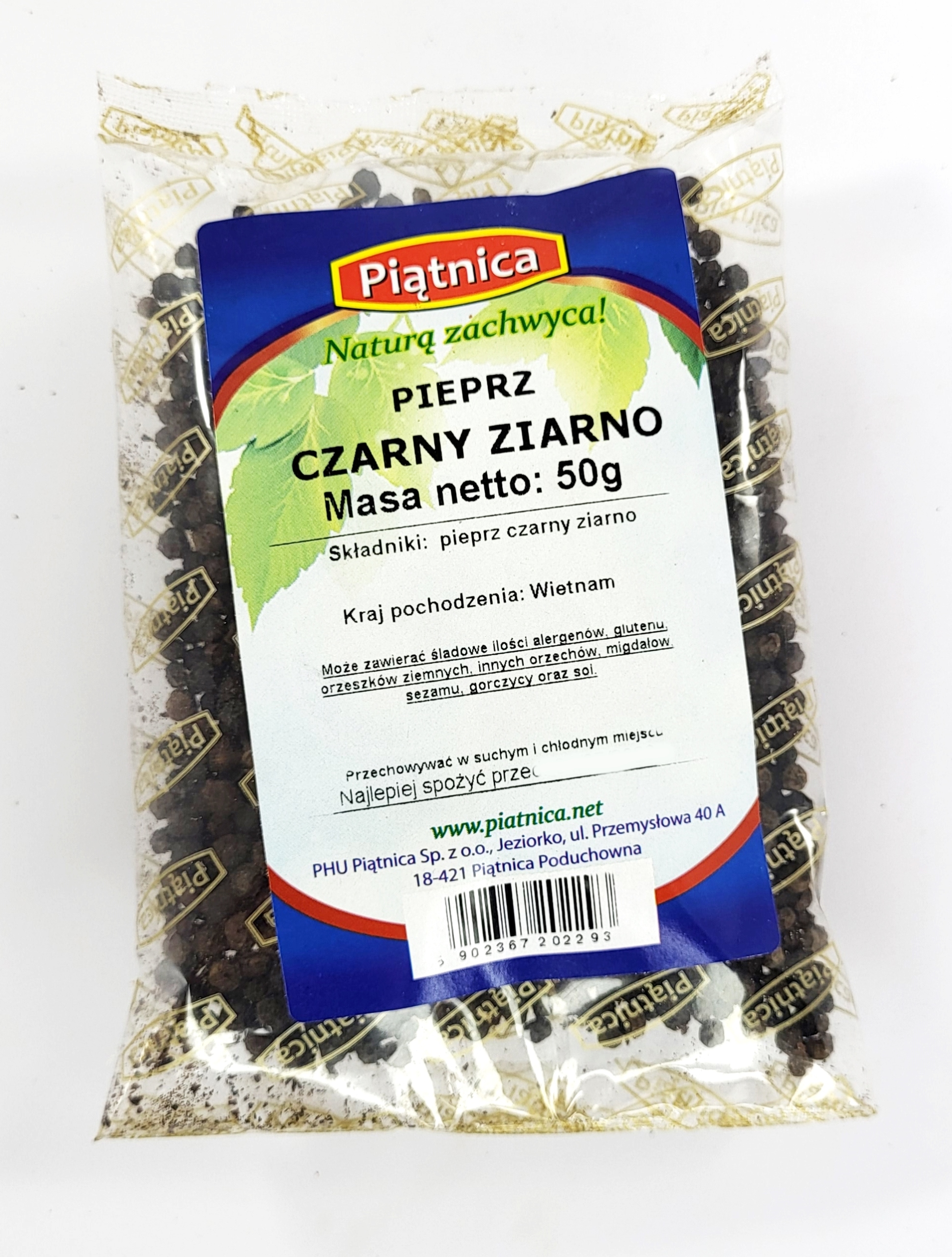 Pieprz Czarny Ziarnisty Ziarno 50g PIĄTNICA