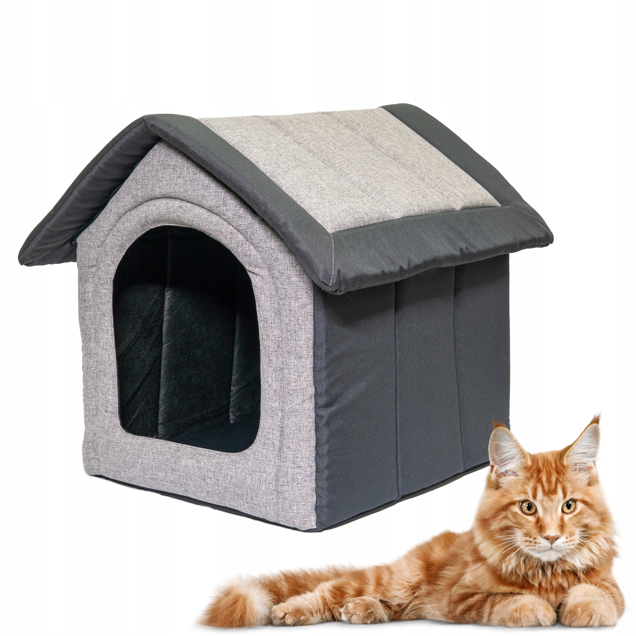 Levně Pohodlný domeček Budka Buda Pelíšek pro kočky 38x45x45 cm Šedá Černá
