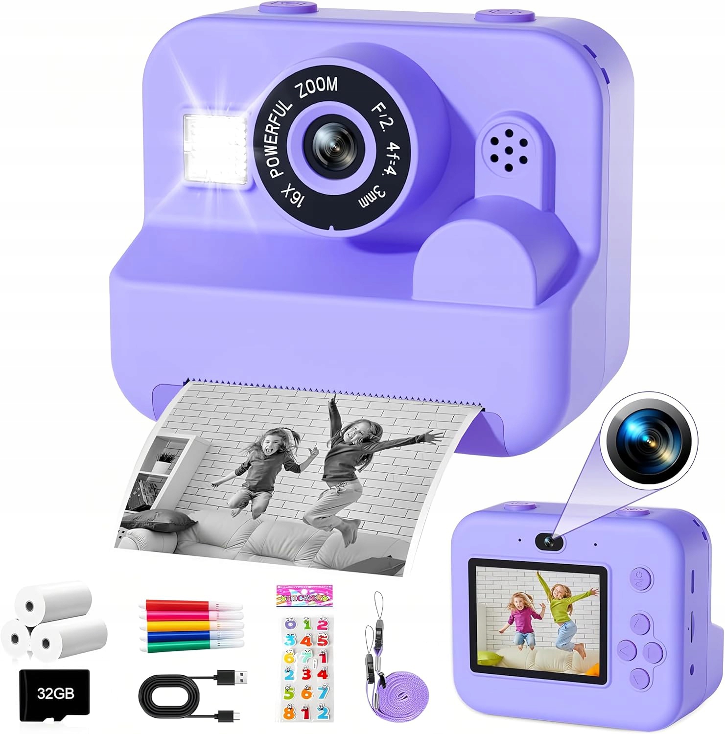 Instantní Fotoaparát Pro Děti, Tiskárna S 32GB Kartou 3 Role