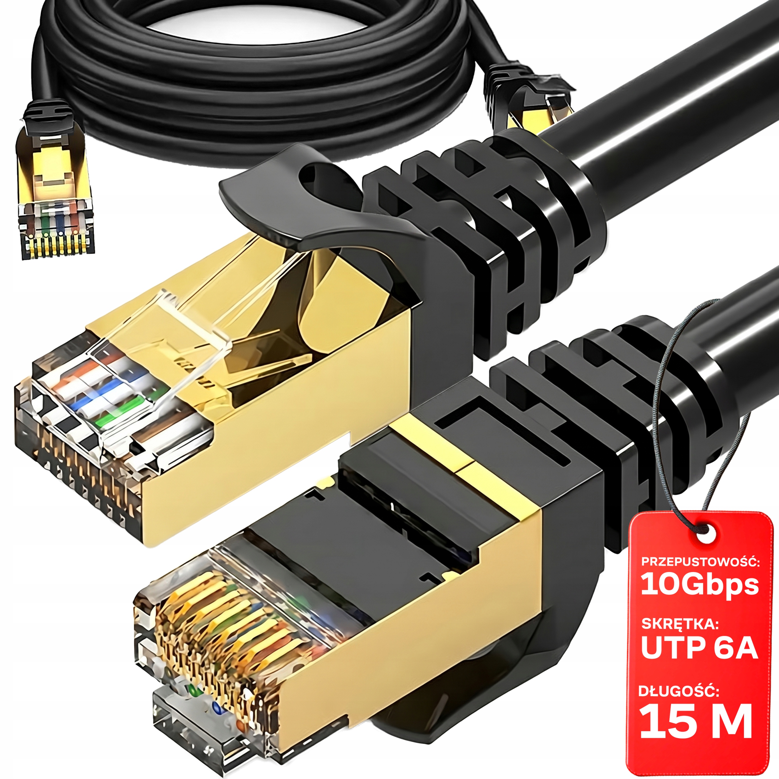 Kabel sieciowy Retoo U/UTP RJ45 Cat 6a czarny 15 m