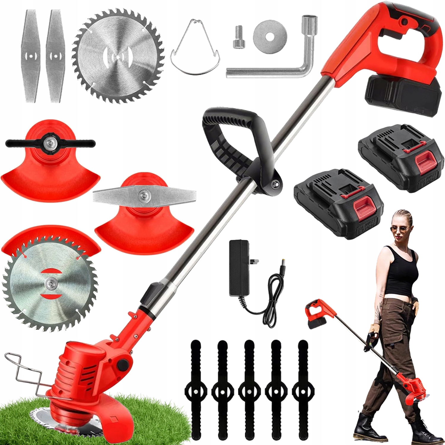 Aku Vyžínač Křovinořez Zahradní Sekačka Na Trávy +2XAKU 800W