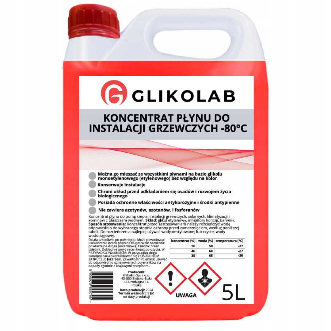 KONCENTRAT INSTALACJI GRZEWCZYCH GLIKOL -80°C 5L
