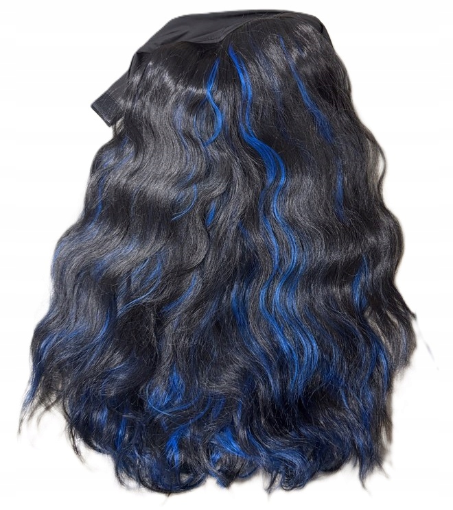 Dlouhá Paruka Pro Ženy, Černo-modrá, Syntetická, Bez Lepidla, 66 CM