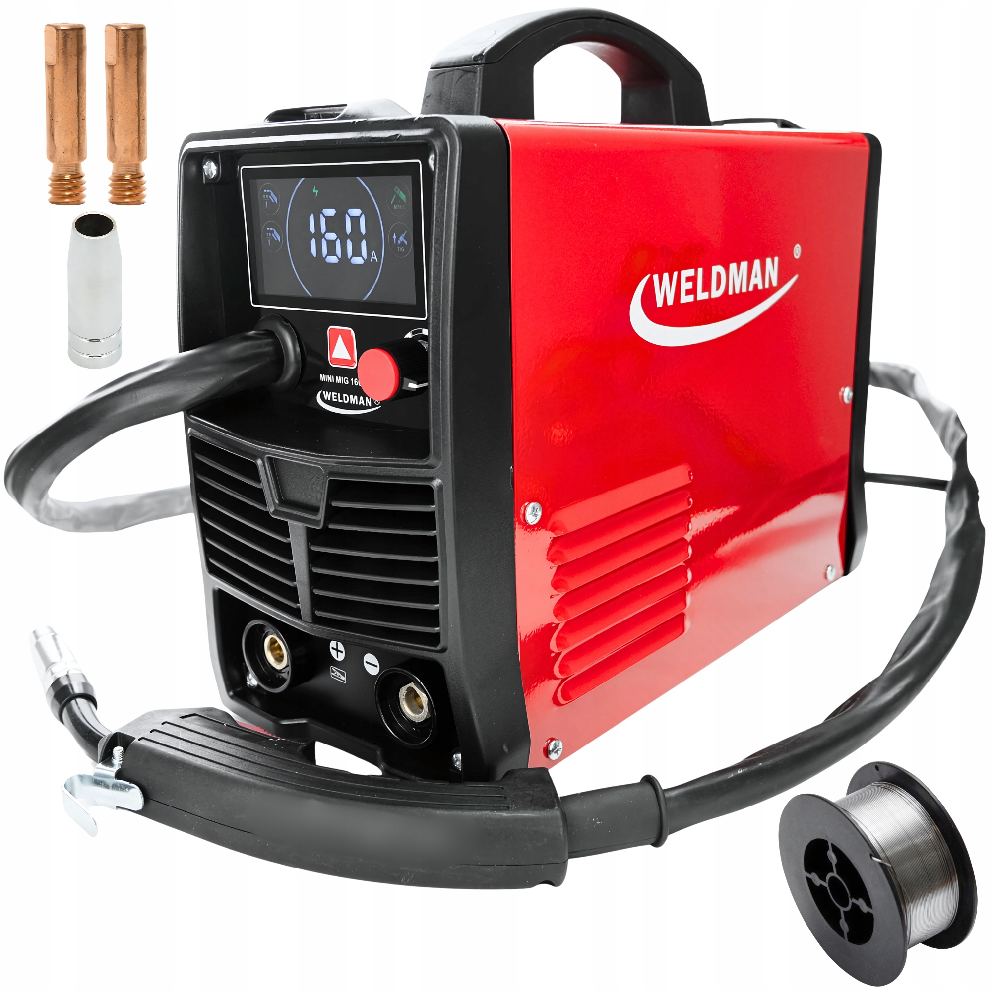 Svářečka Mini Mig 160 poloautomat Weldman Synergie Flux 2v1 pro svařování drátem