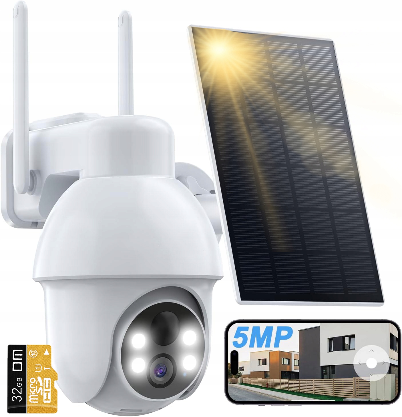 Venkovní Solární Kamera 5MPX Wifi Otočná Hd IP65 Zoom 4X Alarm 32GB Sd