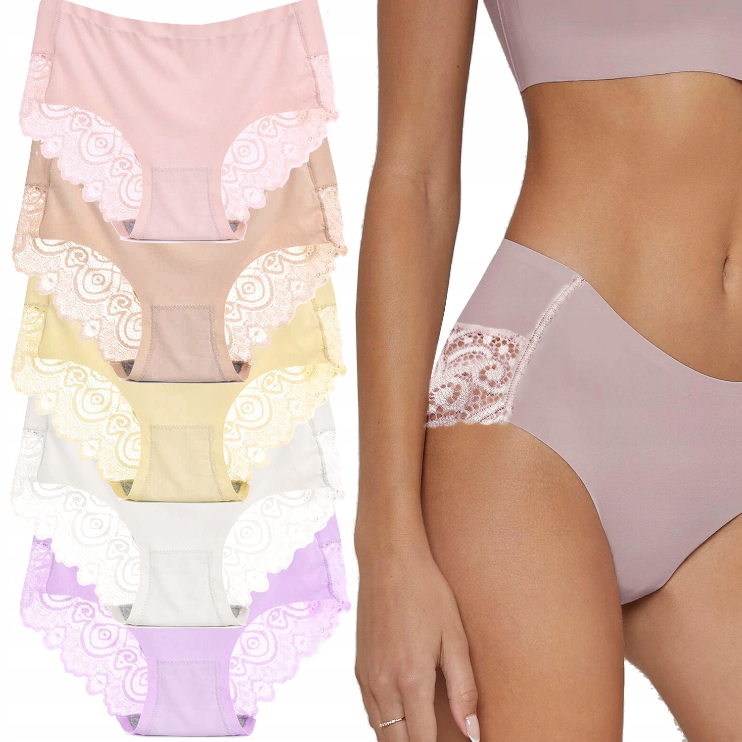 

5x Majtki Figi Damskie Koronkowe Bezszwowe M/L