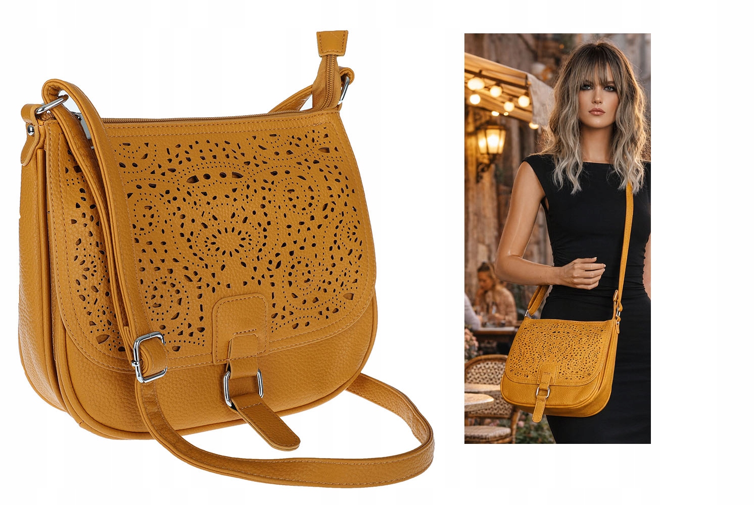 Torebka damska Herisson pojemna ażurowa Listonoszka 15B322 Żółta