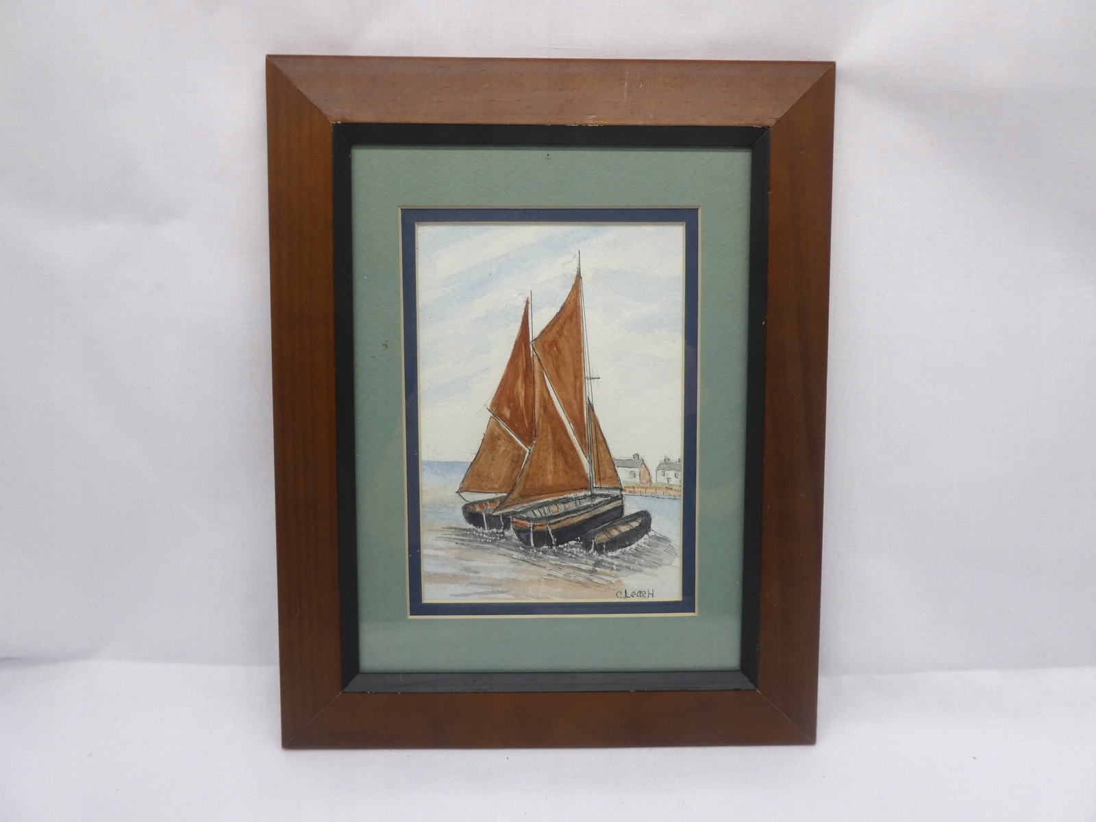 AKWARELA OPRAWIONY OBRAZ SYGNOWANY -ŻAGLOWIEC 1-4369