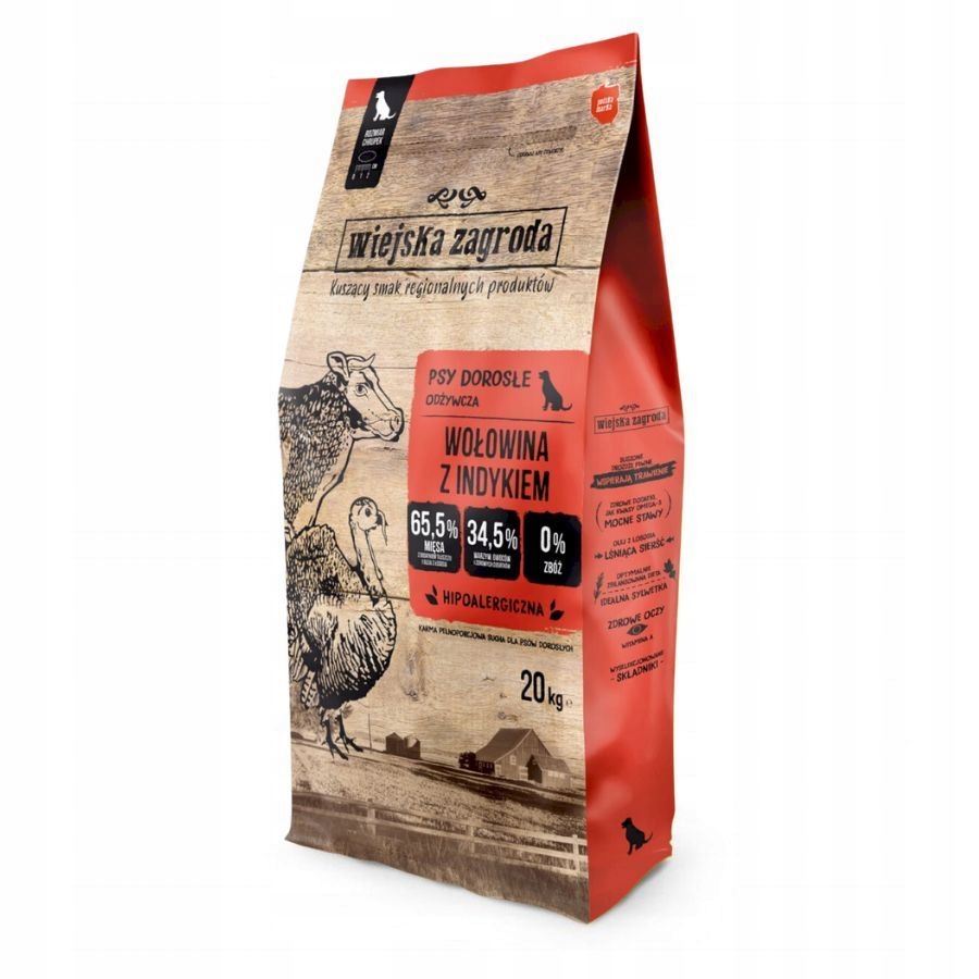 Wiejska Zagroda Karma sucha dla psa WOŁOWINA INDYK WARZYWA Duże rasy L 20kg Kod producenta 5904463130692