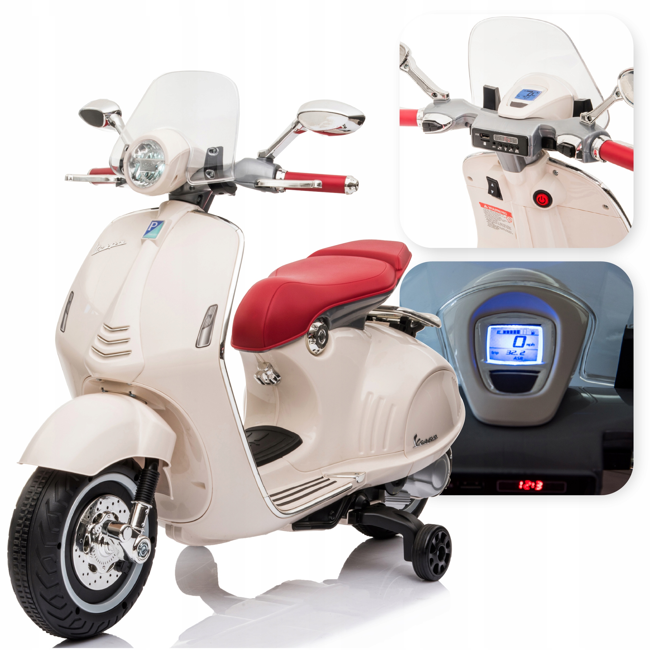 Jeździk Skuter Vespa na akumulator MP3 od 3 lat biały