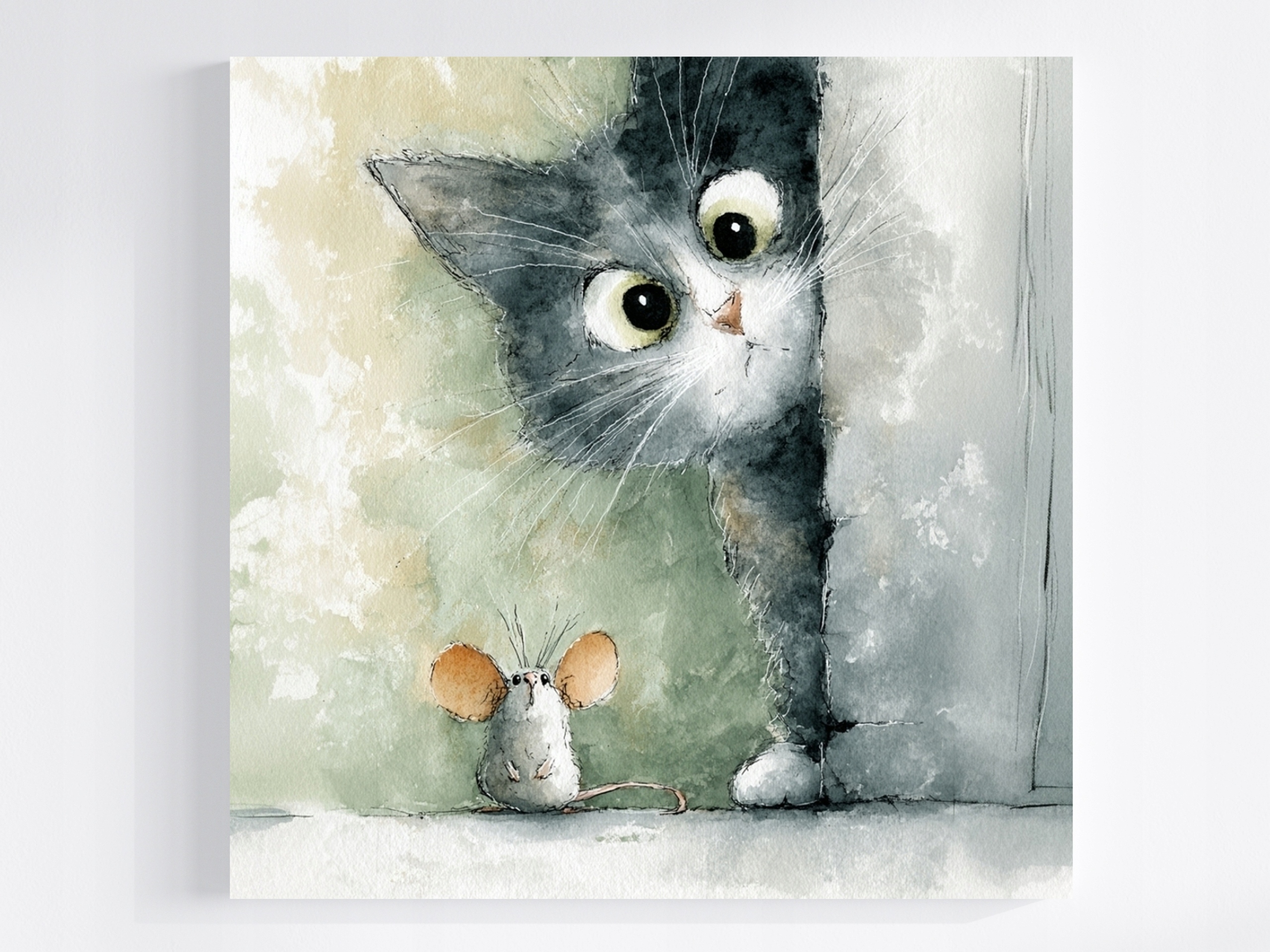 Obraz Na Plátně Canvas Děti Kreslení Zvířátka Kočka Myš Přátelství 80x80