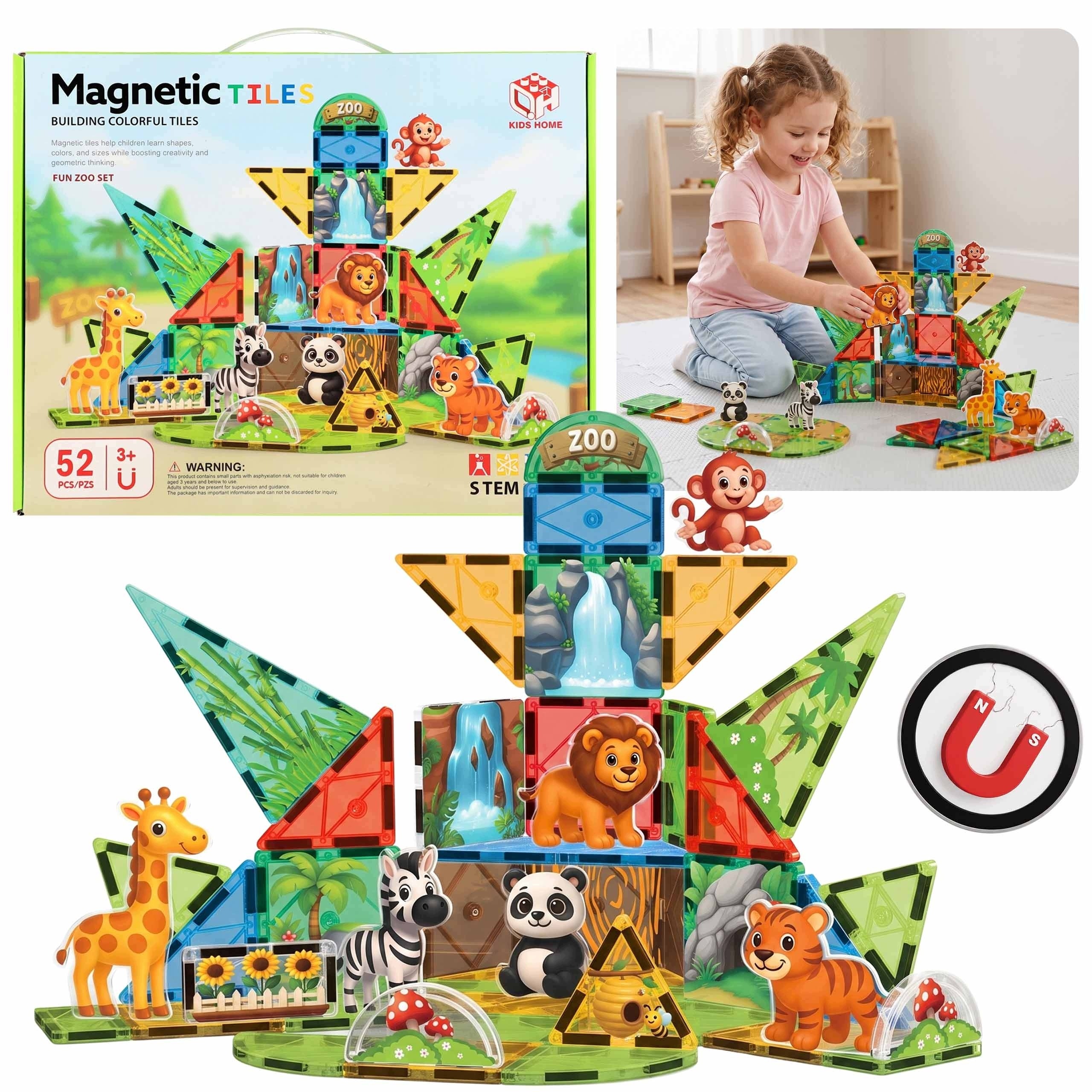 Klocki Magnetyczne Zoo, kreatywny Zestaw konstrukcyjny 52 elementy