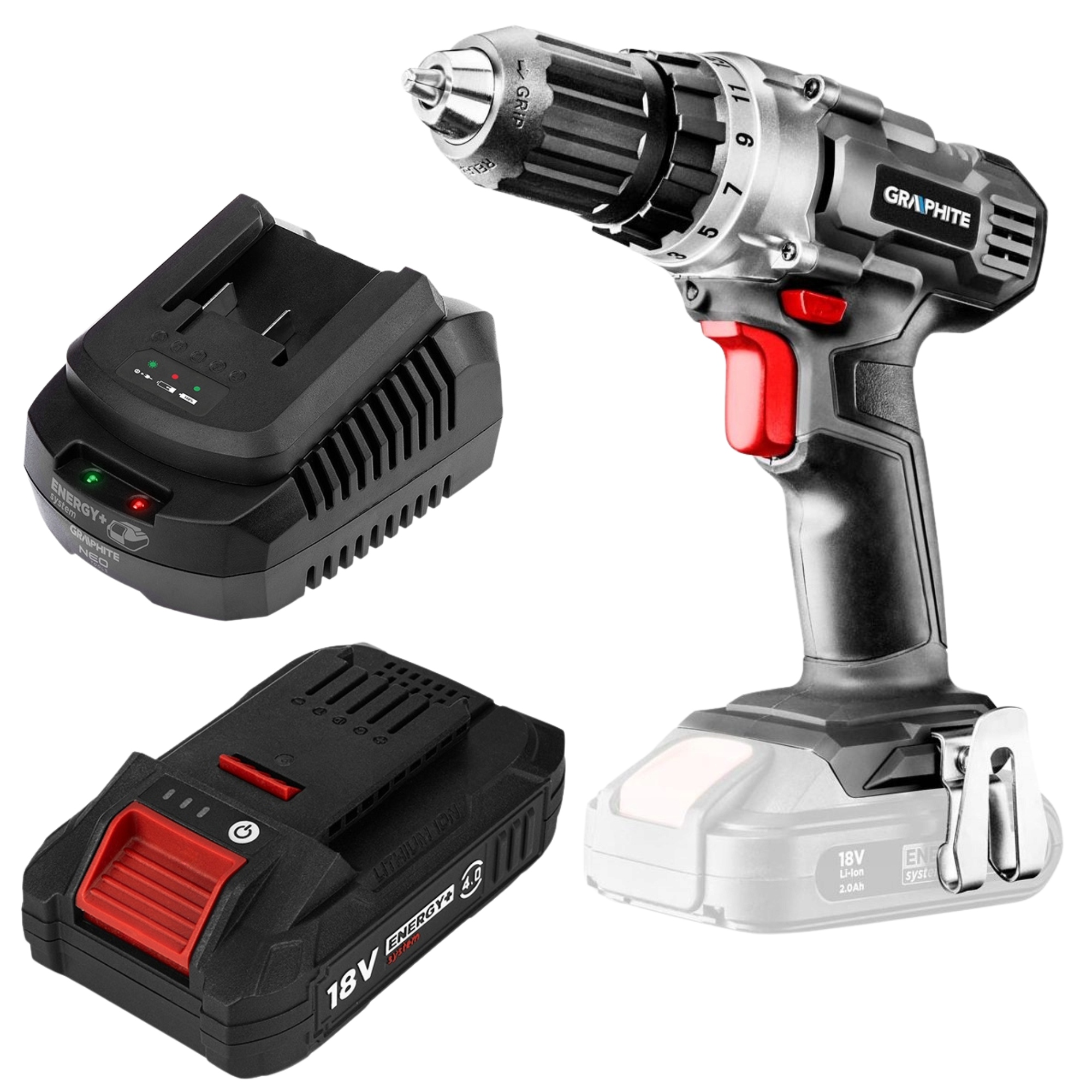 Wiertarko-wkrętarka Akumulatorowa Bateria 4AH Ładowarka Graphite