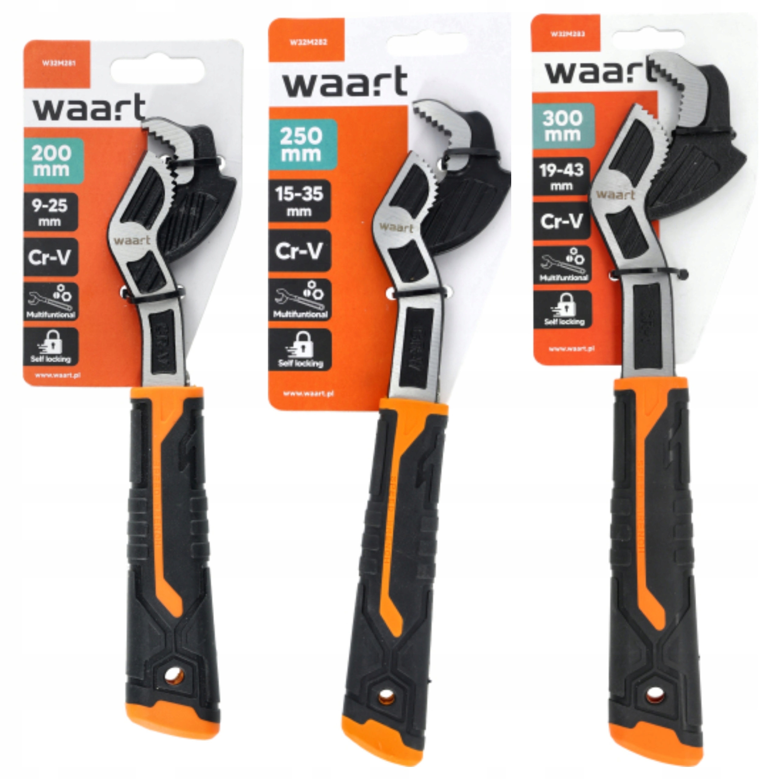 Zestaw Kluczy nastawnych hakowych samozaciskowy 8",10",12"mm Waart