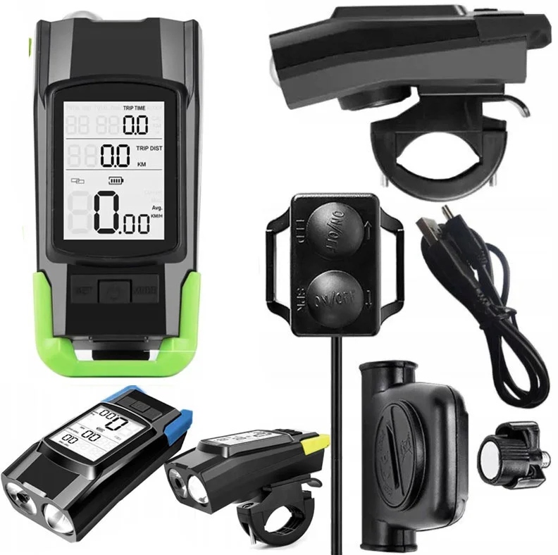 3w1 Lampka Rowerowa Akumulatorowa Bezprzewodowa Licznik Dzwonek Klakson