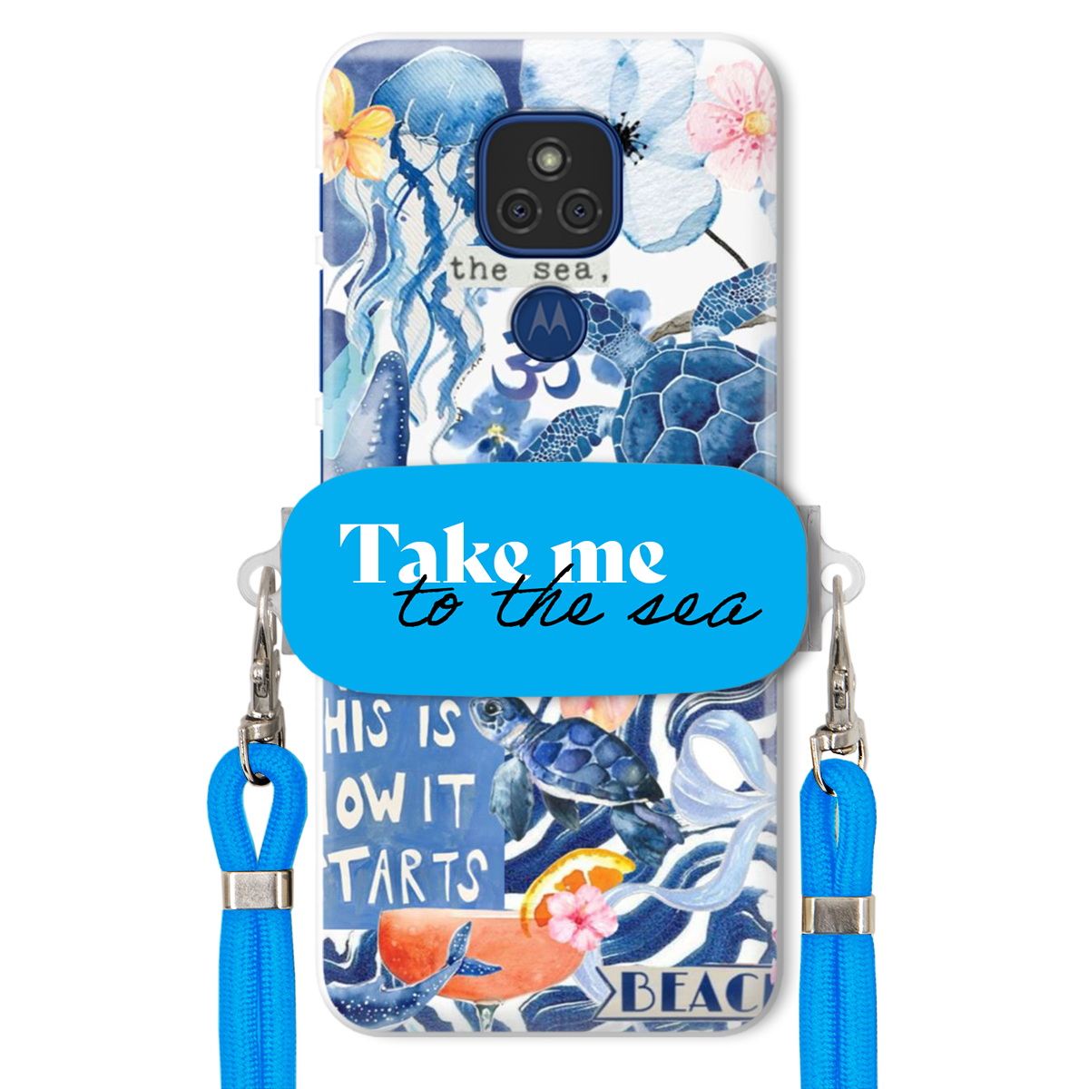 Puzdro pre Motorola E7 Plus Vodítko Crossbody Blue Držiak Take Me To The Sea