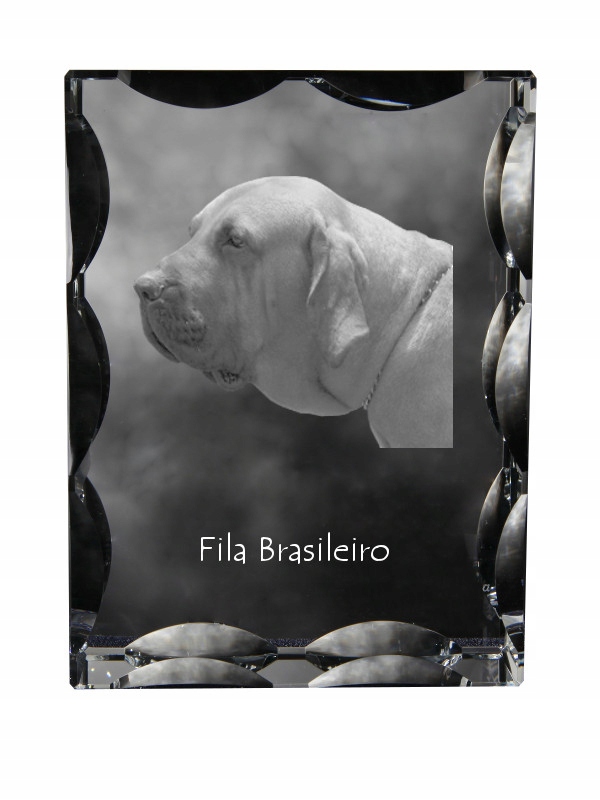 Fila Brasileiro fotografia psa v ozdobnom kryštáli, suvenír, dekorácia domu