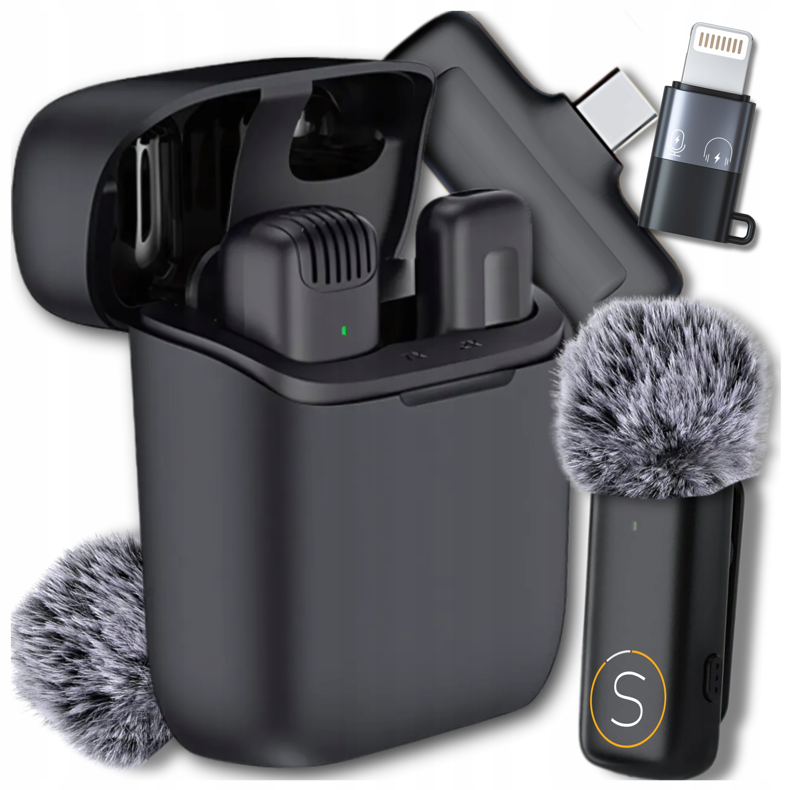 MIKROFON BEZPRZEWODOWY KRAWATOWY DO TELEFONU 2.4 GHZ USB-C + CASE ŁADUJĄCY