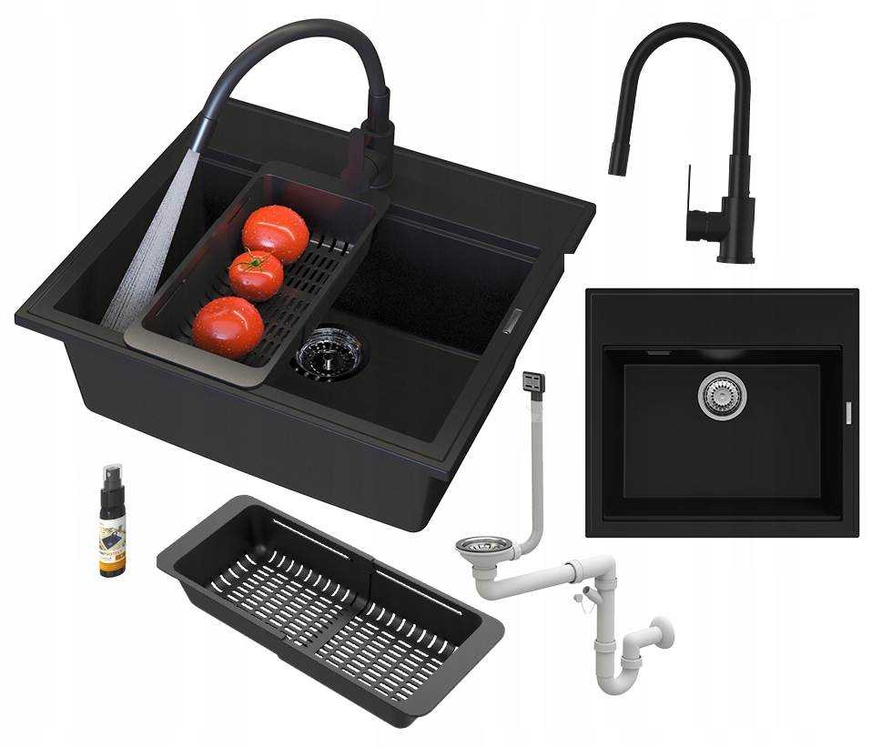Granitový drez Čierny Verno Sada batérií Grado Plus Drez sifón