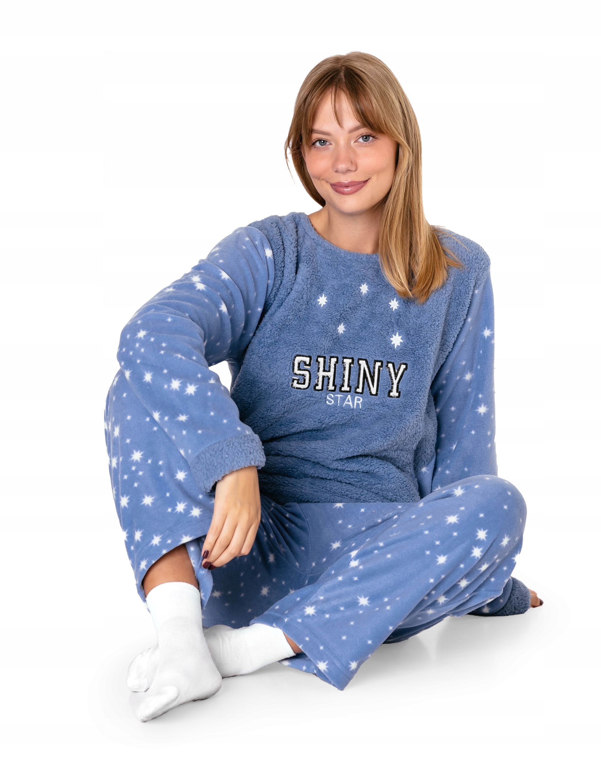 Ciepła Gruba Piżama Damska Futerko Polar Koszulka Spodnie Opaska 80223 3XL