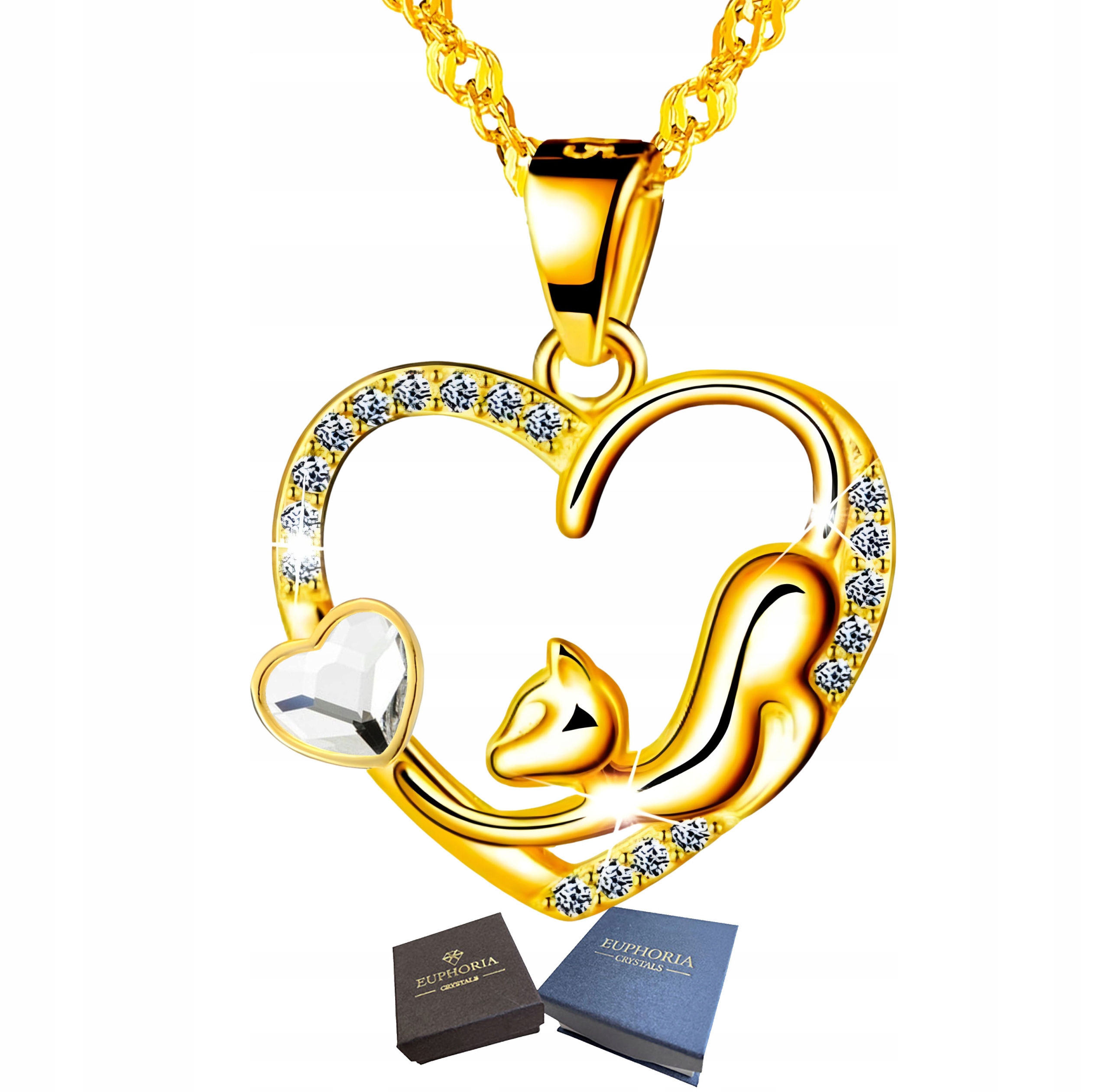 Zlatý náhrdelník Stříbro 925 Srdce s kočkou jako Dárek Módní dámské šperky