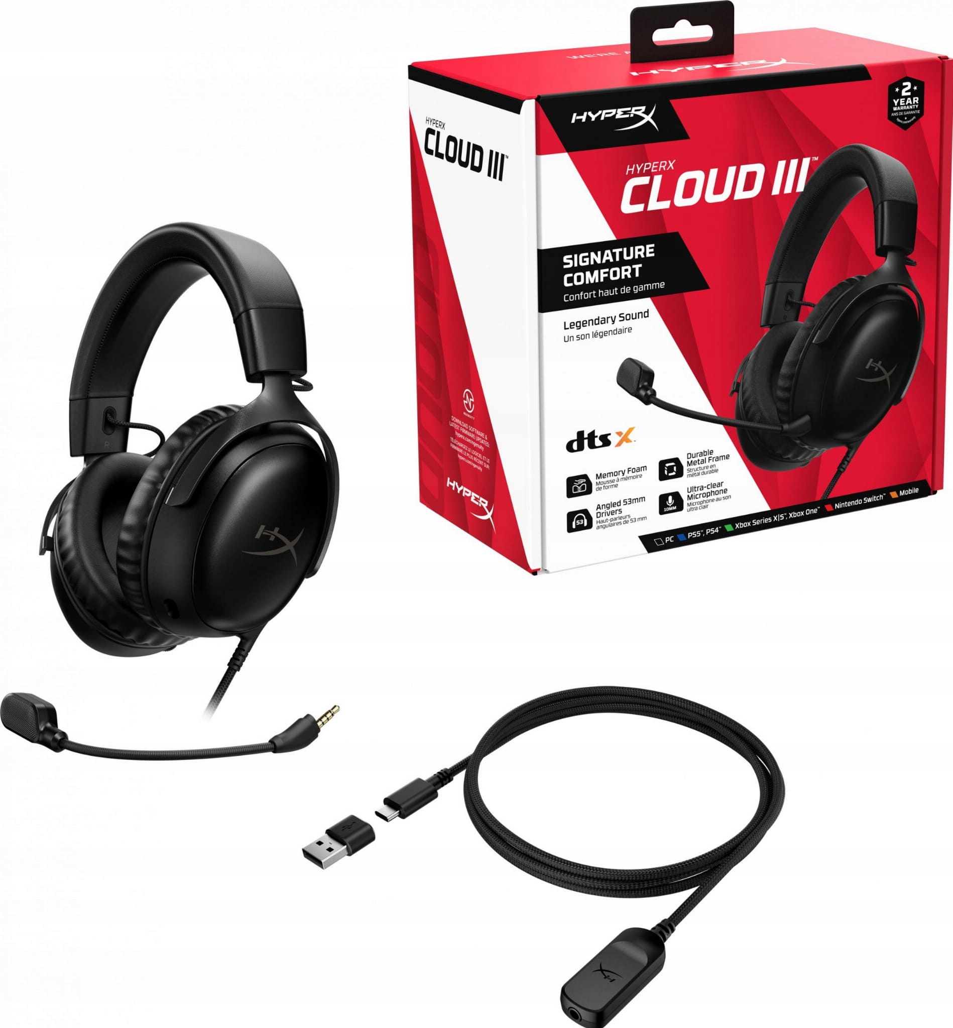 HYPERX Cloud III Zestaw Słuchawkowy Gamingowy PC PS5 Xbox Czarny — miniatura 15