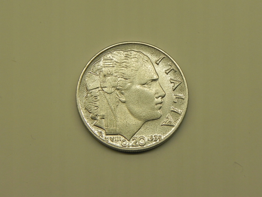 4435/ 20 CENTESIMI 1939 XVIII WŁOCHY NIEMAGNETYCZNA BOK ZĄBKOWANY