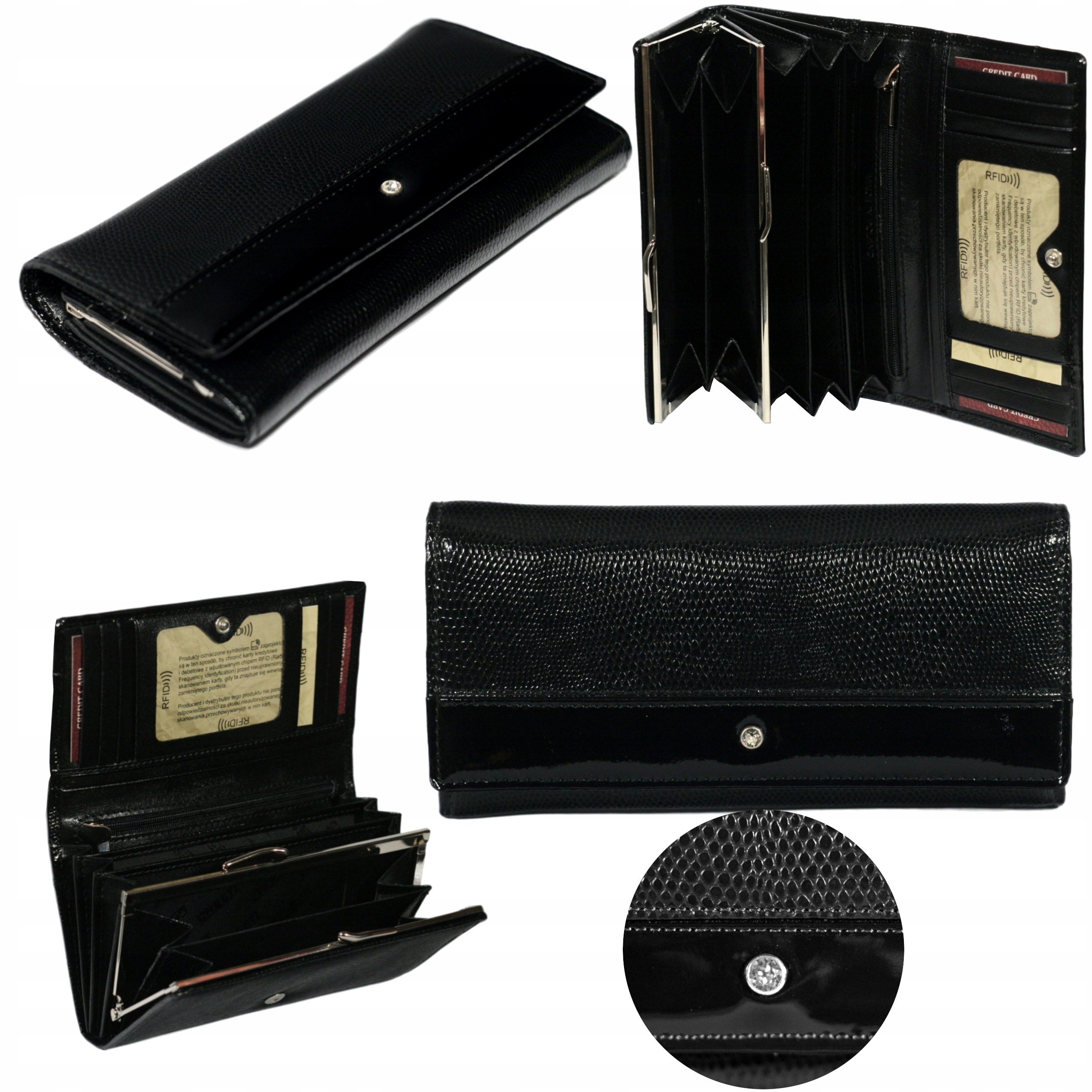 Dámská kožená peněženka s malými černými krystaly Swarovski polská výroba