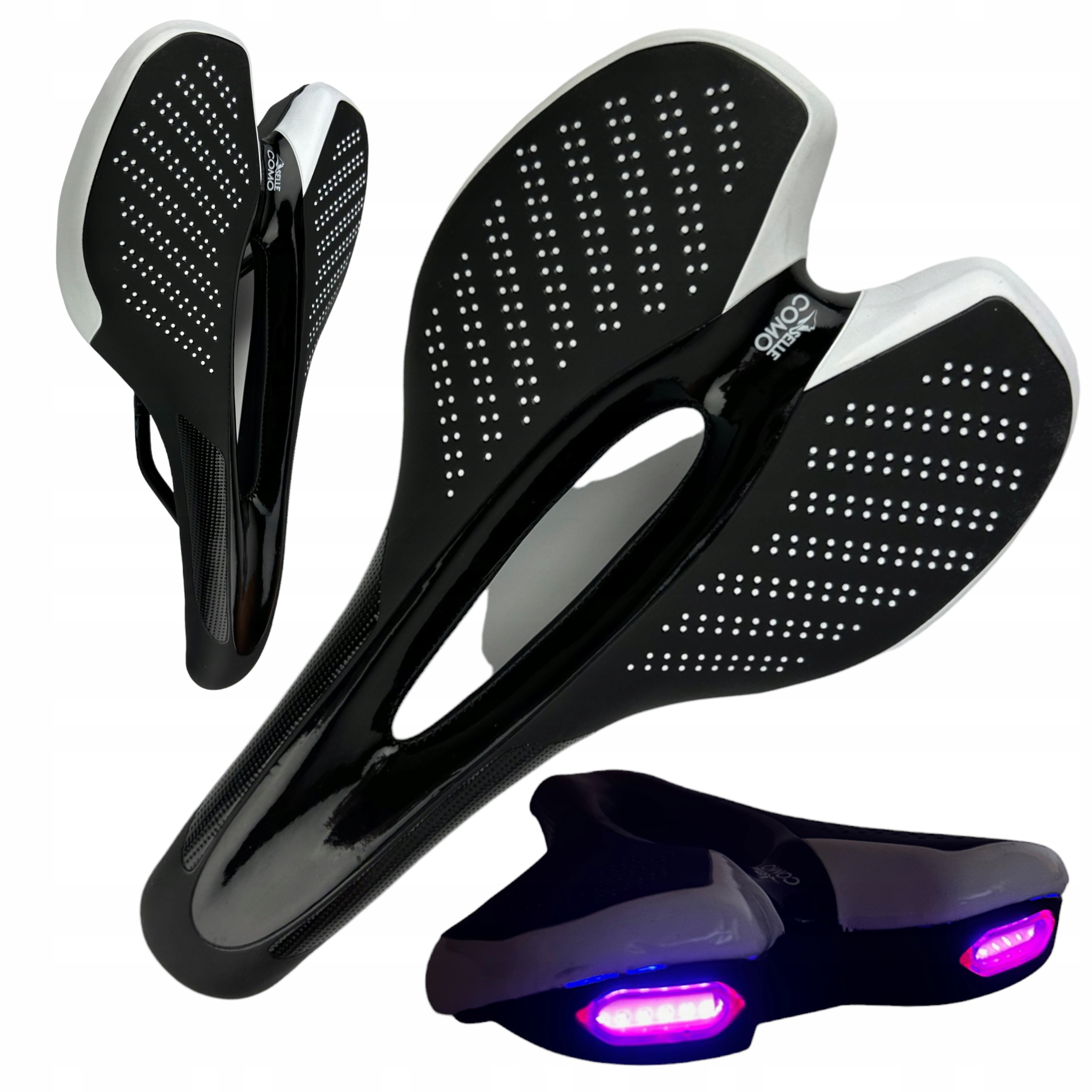 Siodełko Rowerowe Na Rower Mtb Z Dziurą I Z Lampką Usb Białe Sportowe