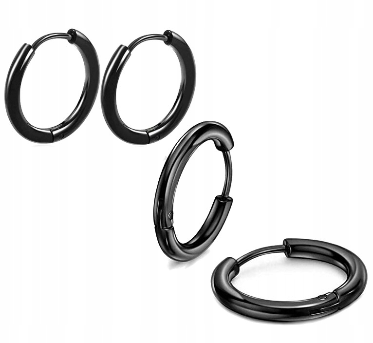 

Kolczyki Czarne Kółka 12,14 mm 2 Pary Stal Chirurg