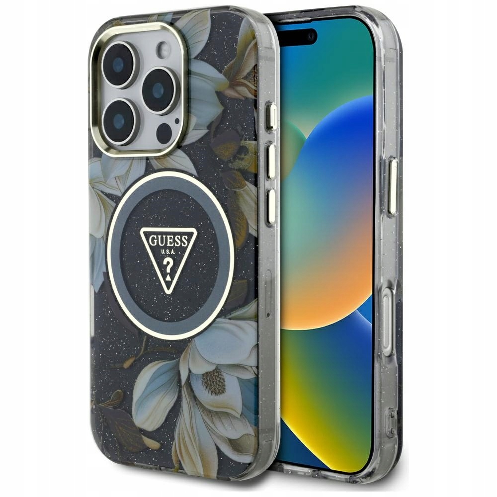Guess IML Glitter MagSafe Case for iPhone 16 Pro Czarne