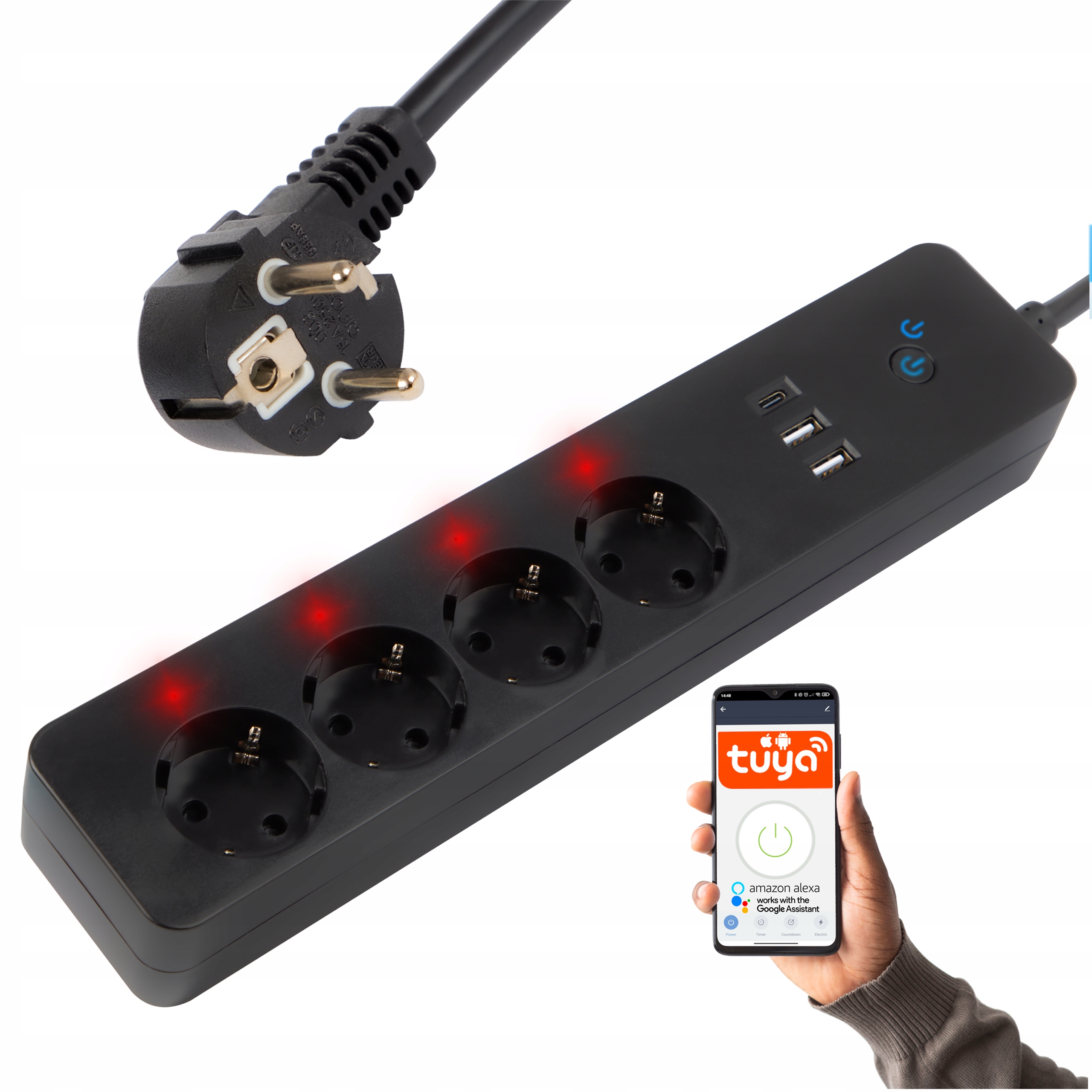 Inteligentní Zásuvková Lišta Prodlužovací Kabel 4 Gn Usb-c 2x Usb WiFi Tuya 3M