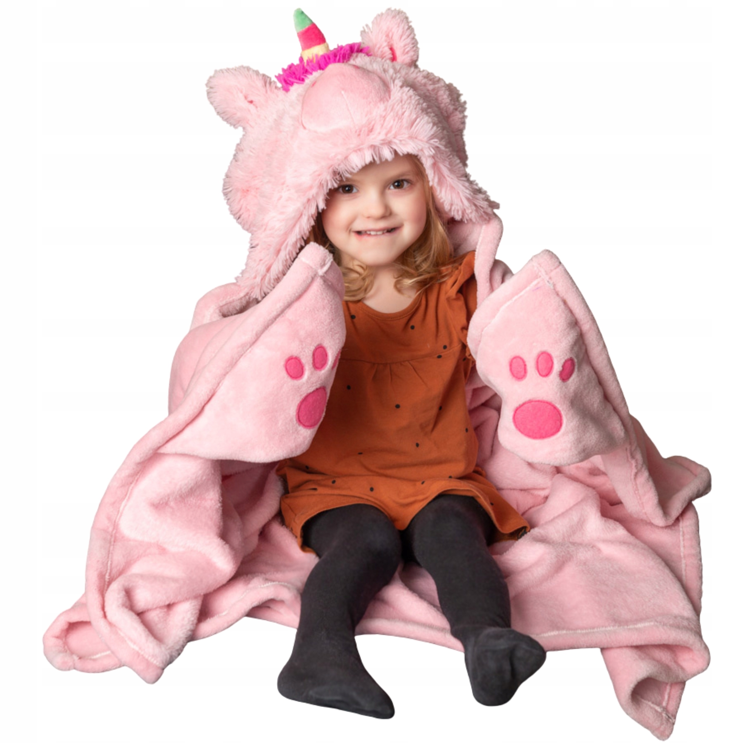 Deka s kapucí Dětská deka Jednorožec Noxxiez Polarová 130 x 100 cm