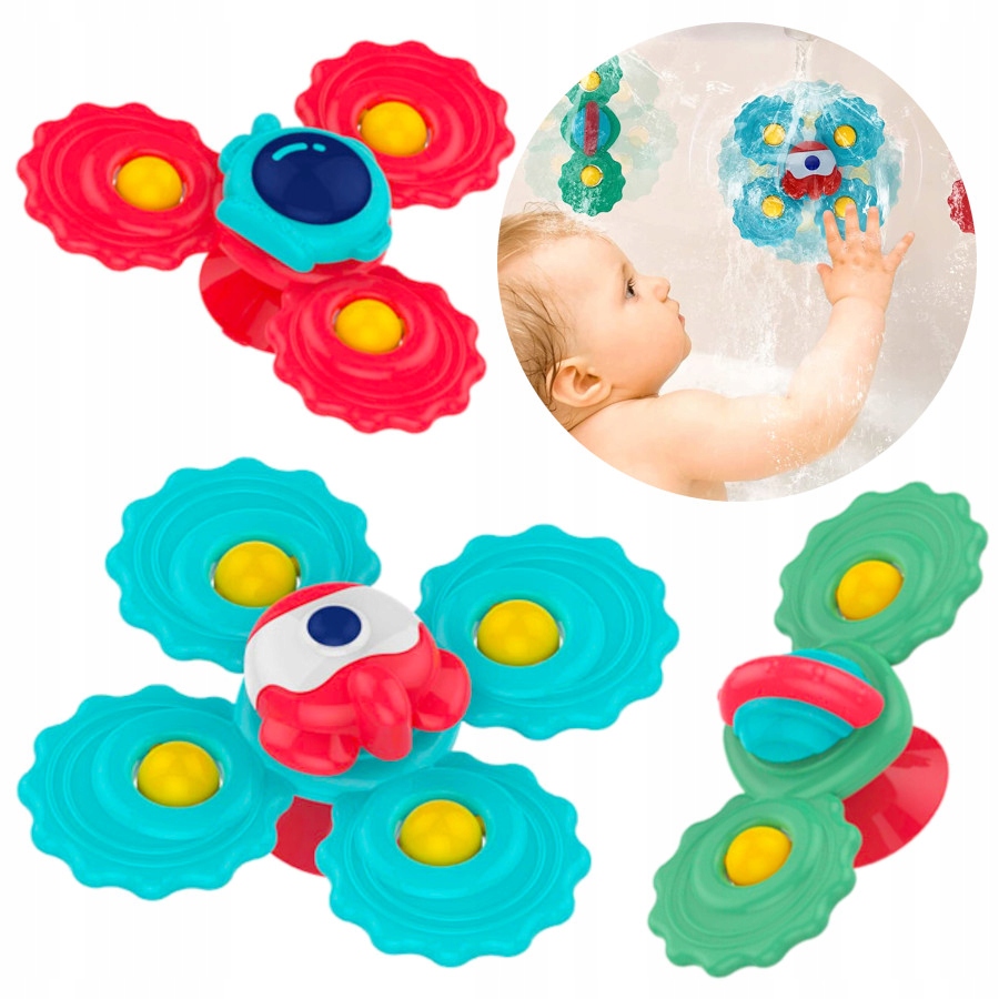FIDGET SPINNER Z PRZYSSAWKĄ SENSORYCZNĄ KĄPIEL PREZENT GRZECHOTKA 3 SZTUKI