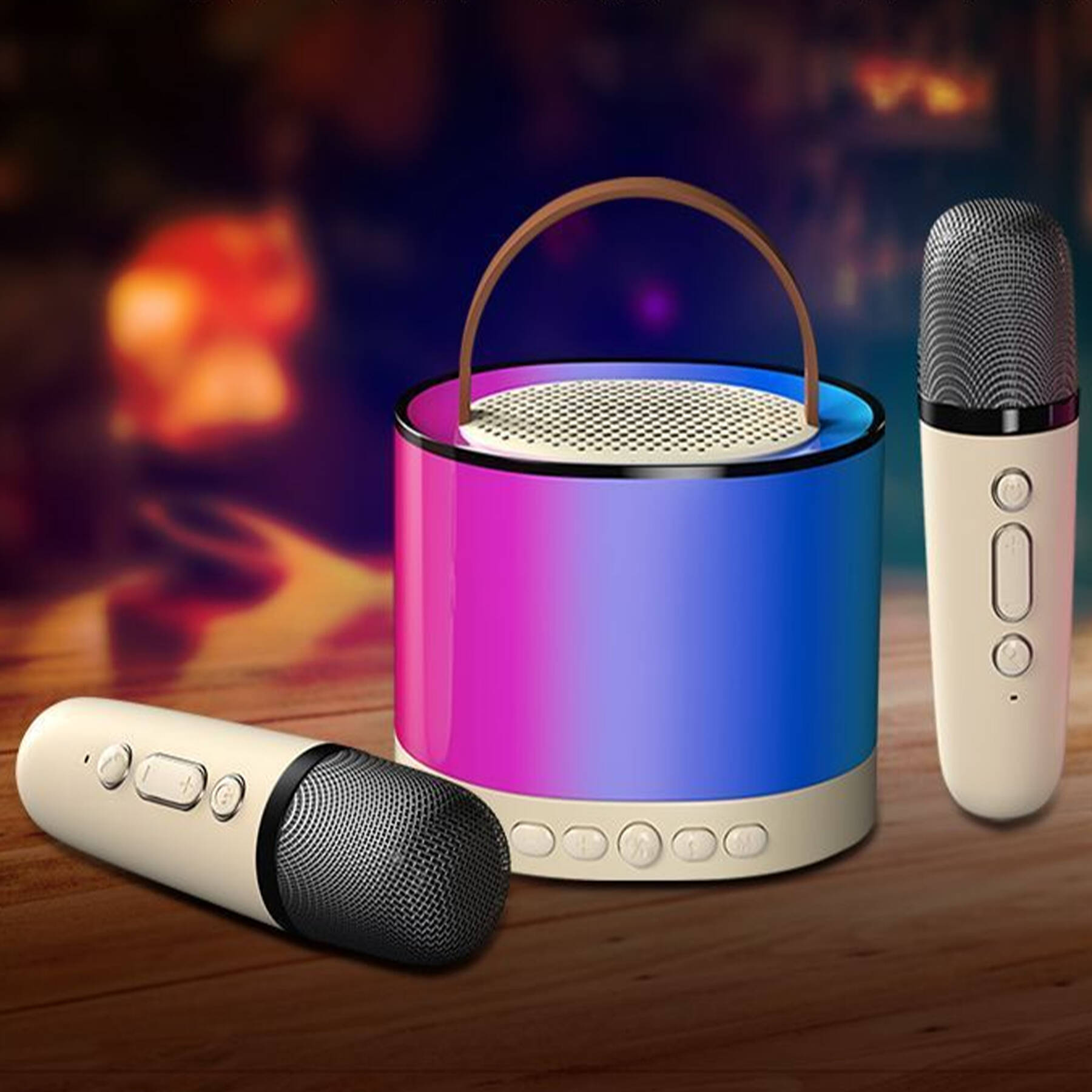 ZESTAW KARAOKE 2 MIKROFONY BEZPRZEWODOWY PRZENOŚNY GŁOŚNIK BLUETOOTH LED Kod producenta 5907419704886