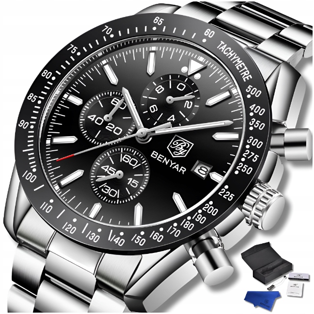 Pánské Hodinky Benyar Klasický Elegantní Chronograf Datumovka Krabička