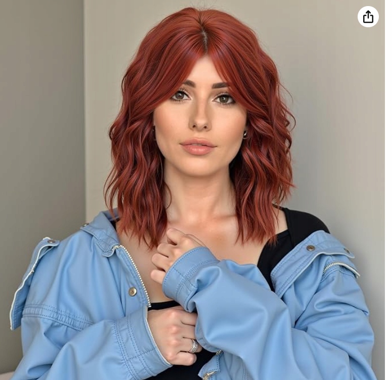 Paruka Wokestar Bob s houbičkou, syntetická, vlnitá, měděná, 30 cm