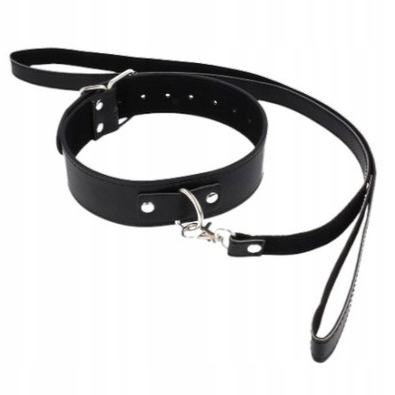 ДЛИННЫЙ КОЖАНЫЙ ПОВОДОК С ЧЕРНЫМ ОШЕЙНИКОМ БДСМ ФЕТИШ