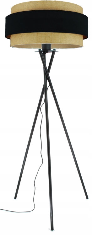 Podlahová lampa Duo. Boho Čierny velúr a Juta. Trojnožka