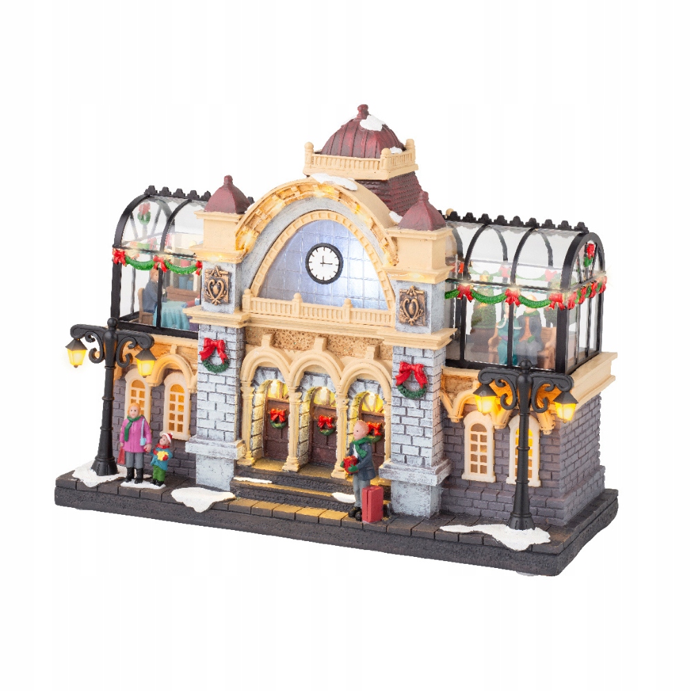Vianočné Led mestečko Železničná stanica s hodinami 33 cm