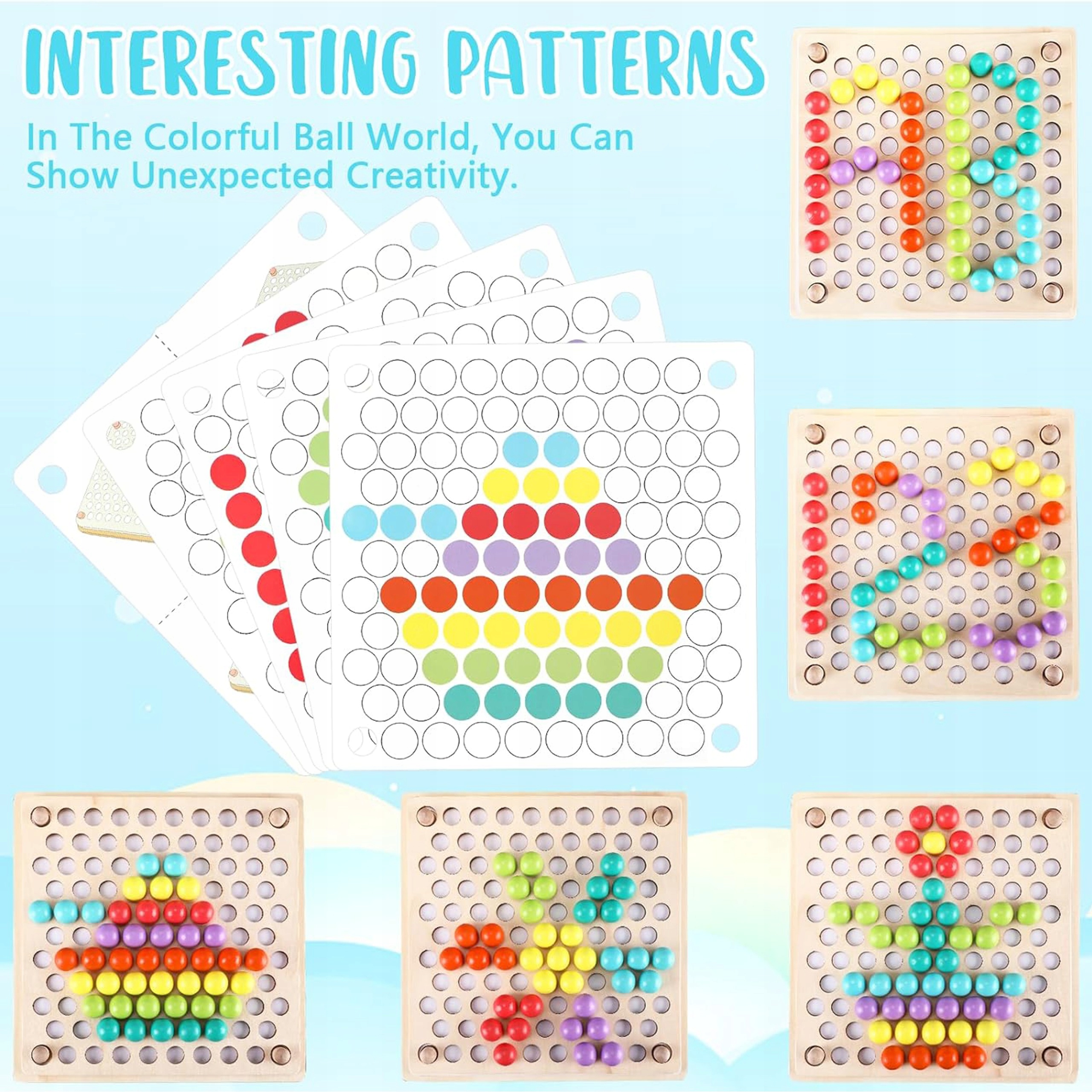 WOOPIE KOLOROWE KULKI DREWNIANA UKŁADANKA MONTESSORI MOZAIKA SORTER Wiek dziecka 3 lata +